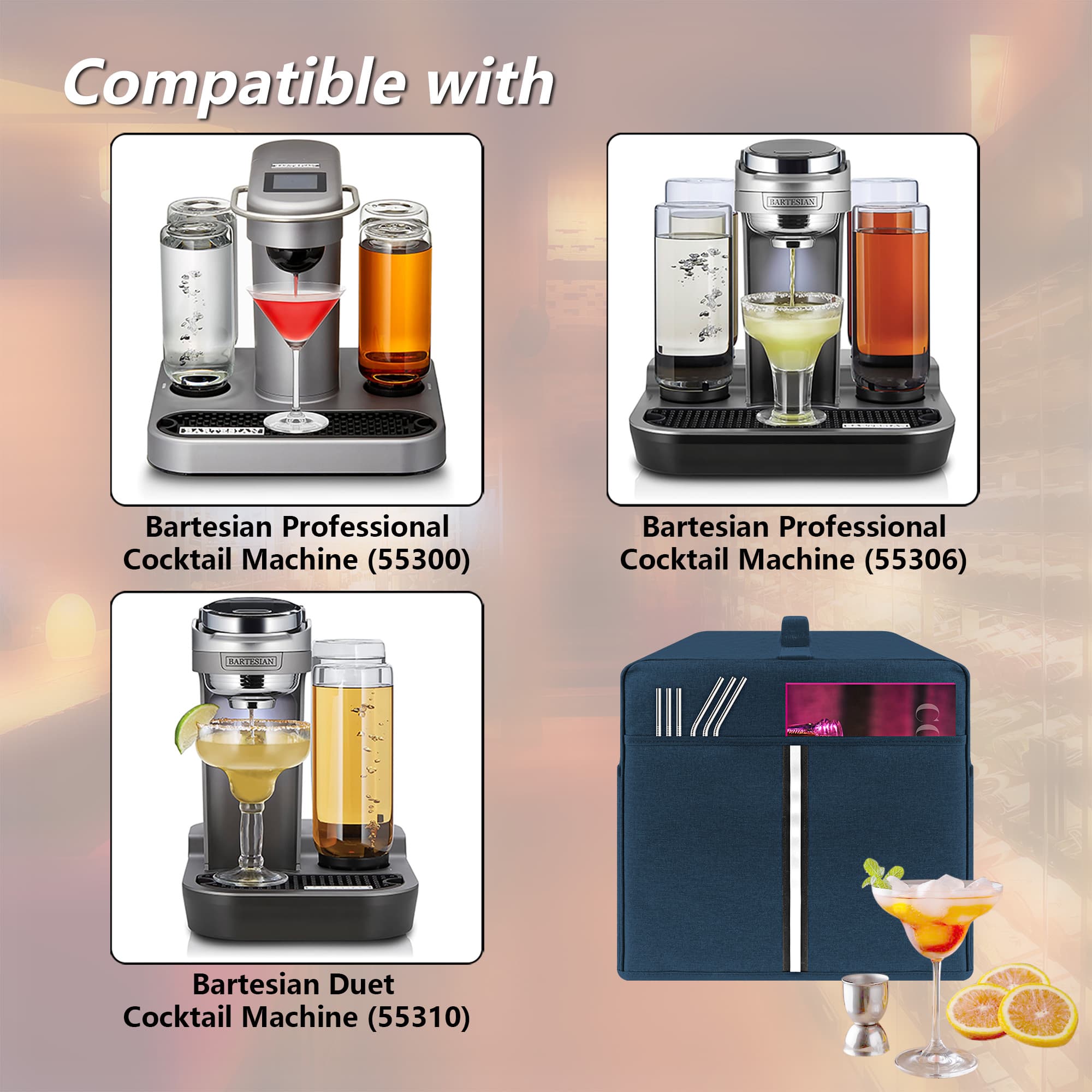 Kingshion Cocktail Machine Protective Cover Compatible with Bartesian Cocktail Machine - Pockets to Store Bartesian Accessories - Bartesian Cocktail Capsules - Dark Blue - 4