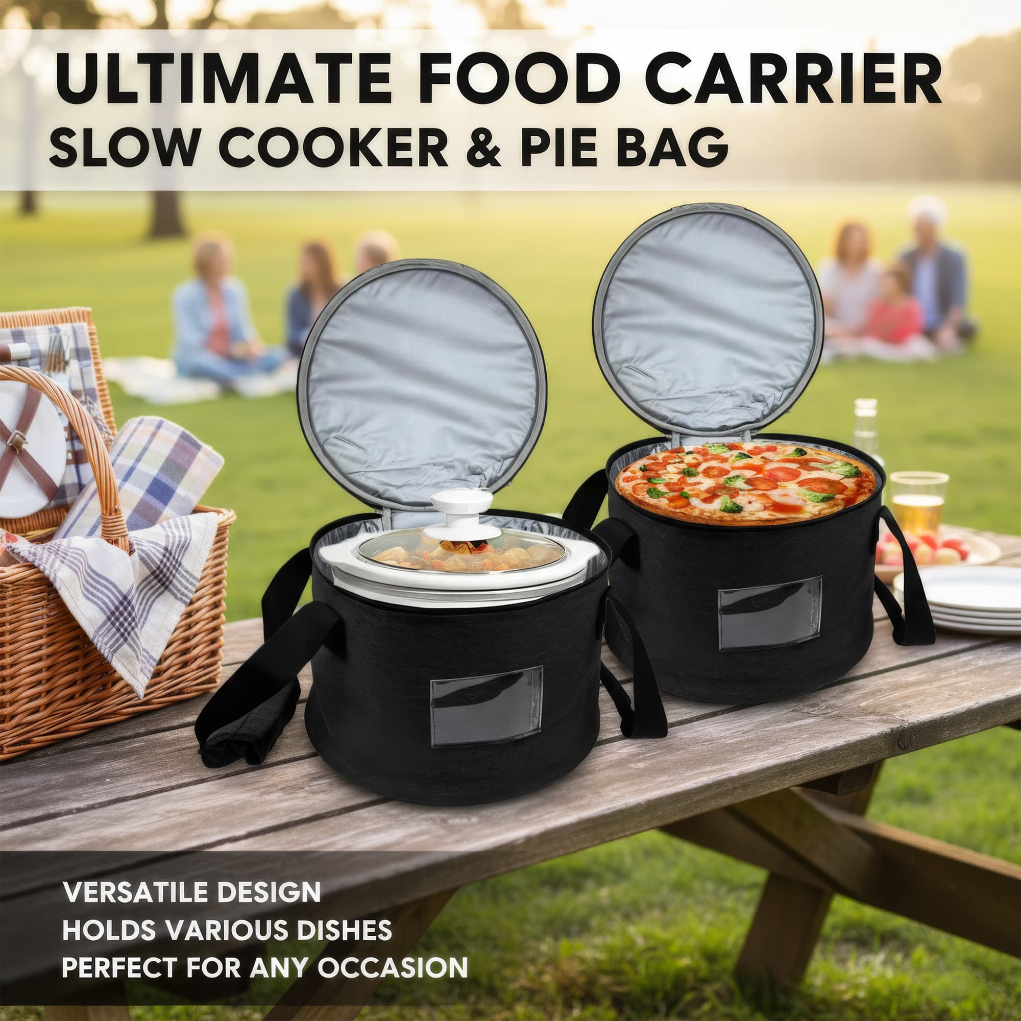Round Insulated Thermal Pie Carrier Slow Cooker Bag, Reusable Insulated Cake Carriers Casserole Carrier Cooler Bag - 4