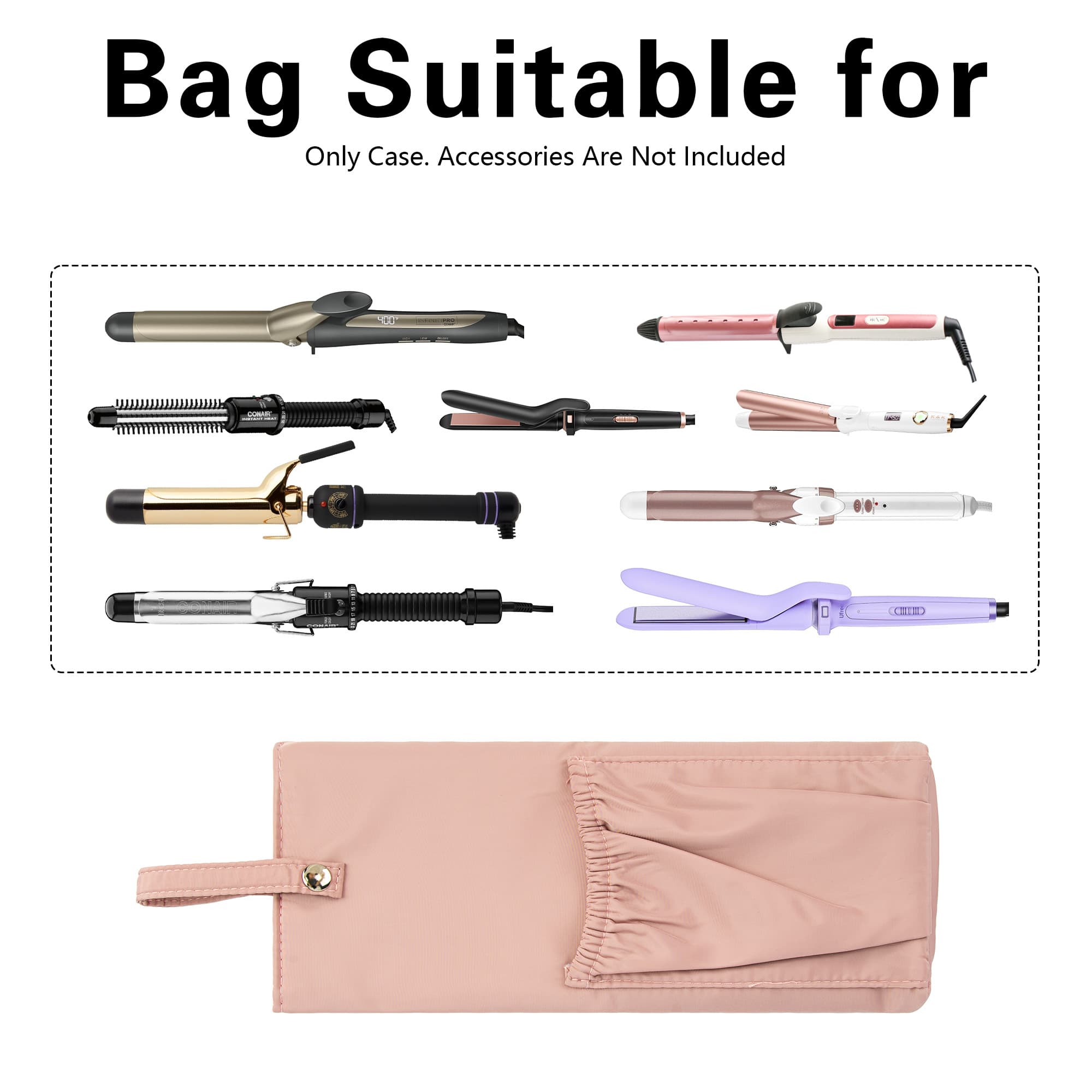 Kingshion Heat Prevention Hair Tools Travel Bag - Thermal Insulation Storage Pouch for Hair Straighteners & Curling Irons with Snap Strap, Dresser Organizer for Home - Pink - 3