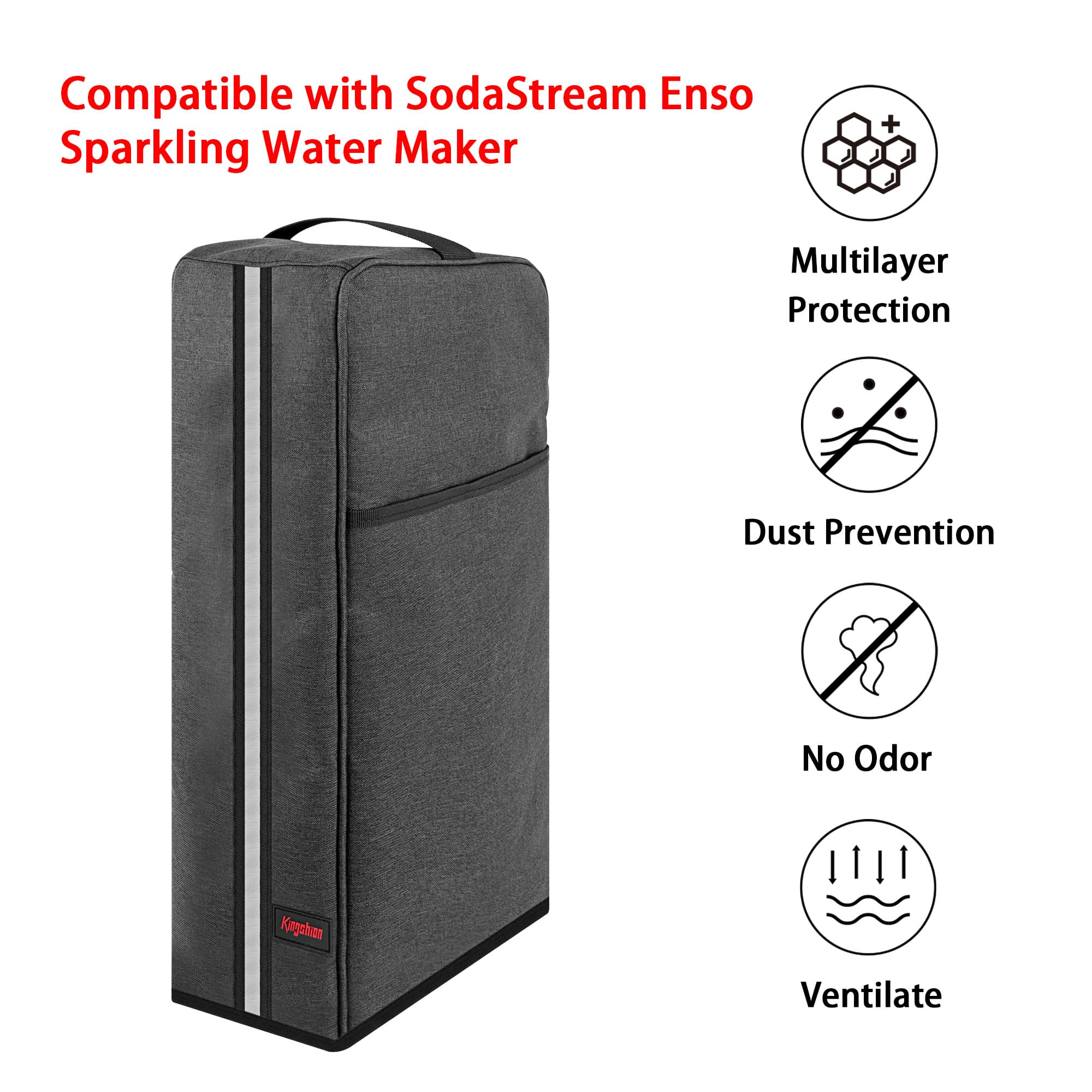 Kingshion Sparkling Water Maker Dust Cover with Handles & Side Pockets - Compatible with Enso Sparkling Water Maker, Protective Cover 9 X 5.1 X 17.3In - Dark Grey - 3