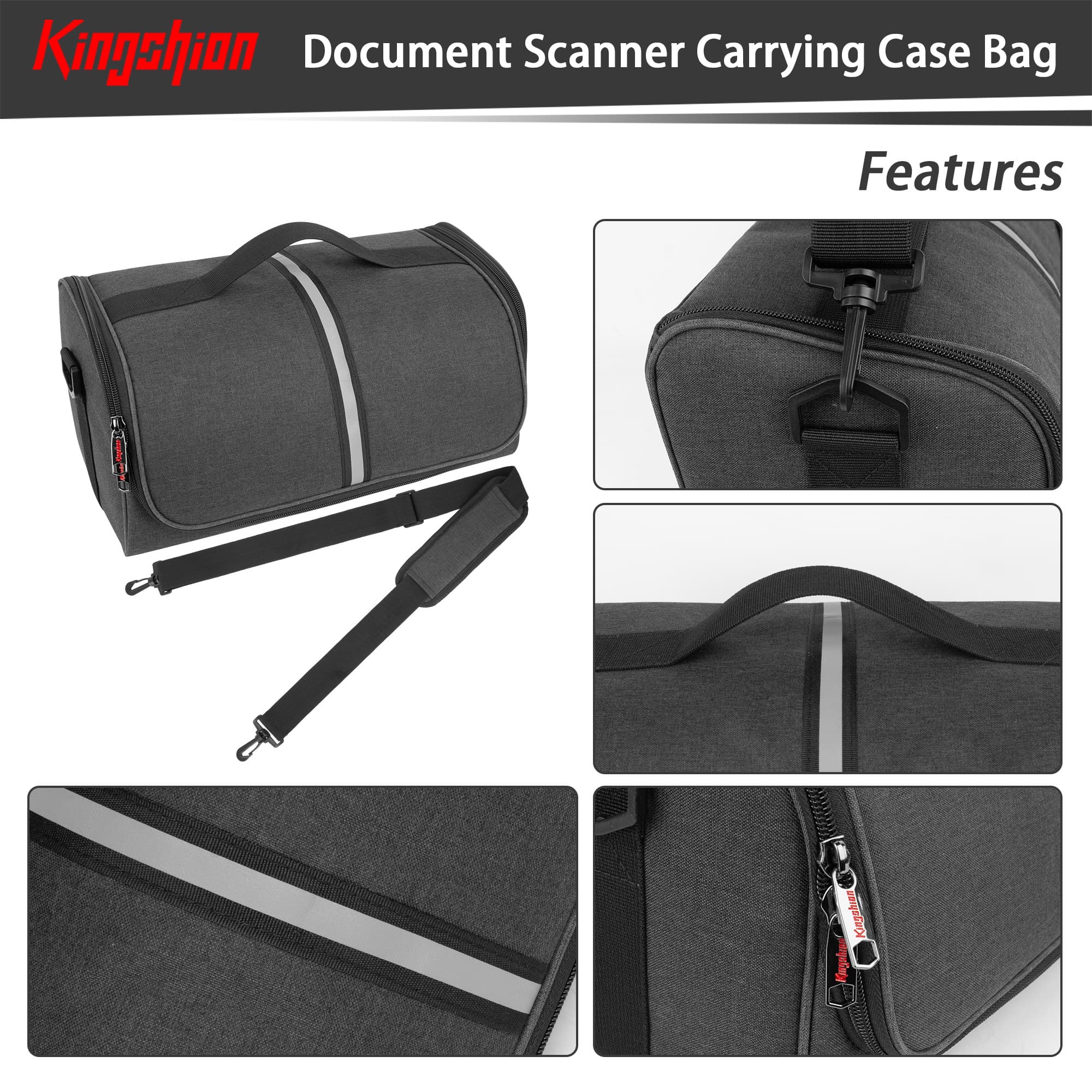 Kingshion Large Document Scanner Carrying Case Bag, Dust-Proof, Anti-Scratch, With Handle and Shoulder Strap Compatible with Plustek Scanner, Fujitsu Fi series, Brother and Raven Scanner Use-Dark Grey - 1