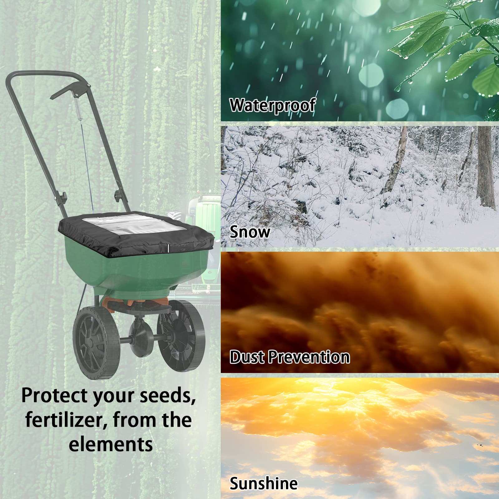 Kingshion Broadcast Spreader Cover,Salt Spreader Cover, Hopper Cover, Waterproof Fertilizer Spreader Cover, PVC Transparent Window Compatible with Agri-Fab 69712 Cover and Hopper No.85-100(Cover Only) - 4