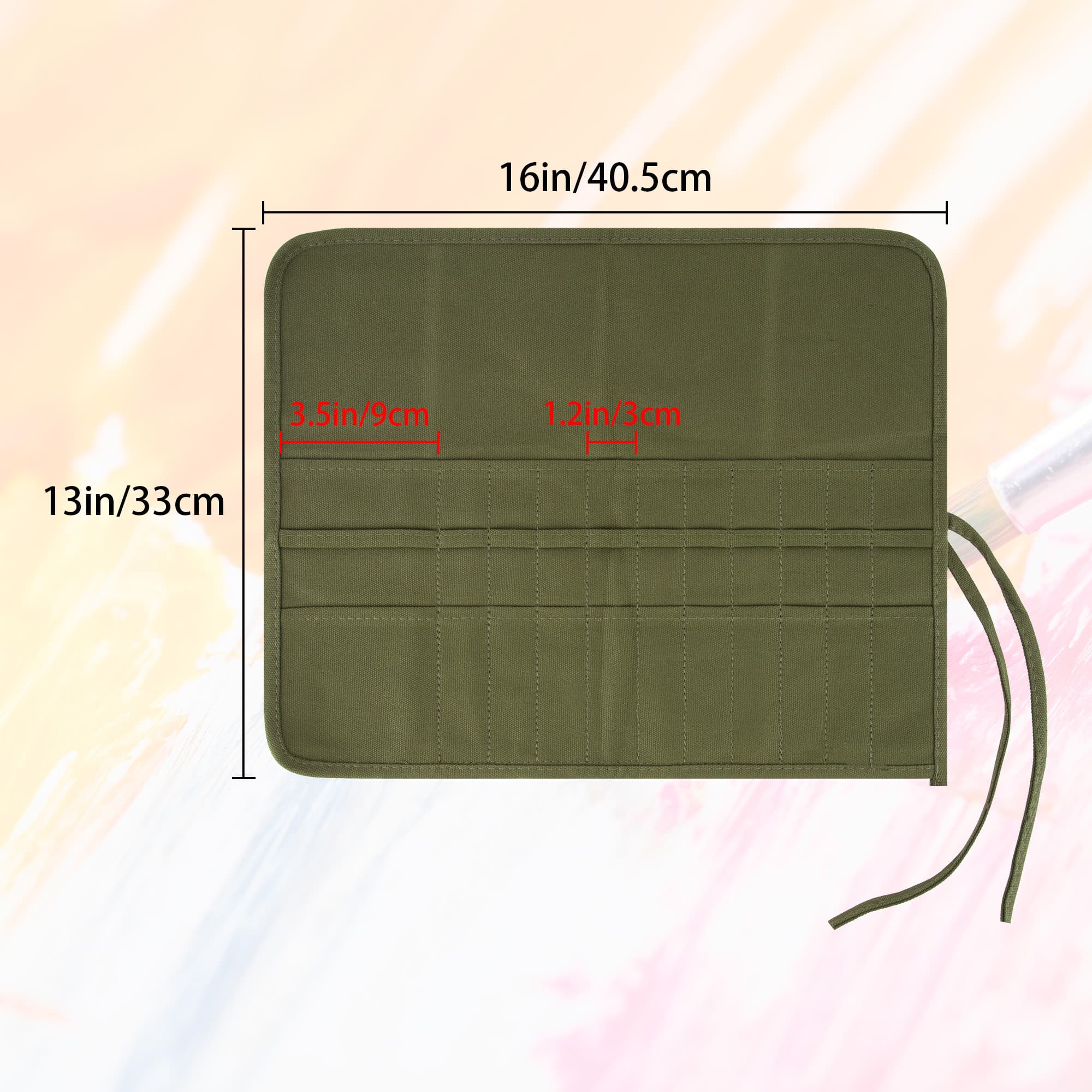 22 Slot Paint Brush Storage Bag, Canvas Roll Up Artist Paint Brush Pouch, Watercolor Gouache Oil Paint Brush Holder, Pencil Pen Storage Bag (Green) - 1