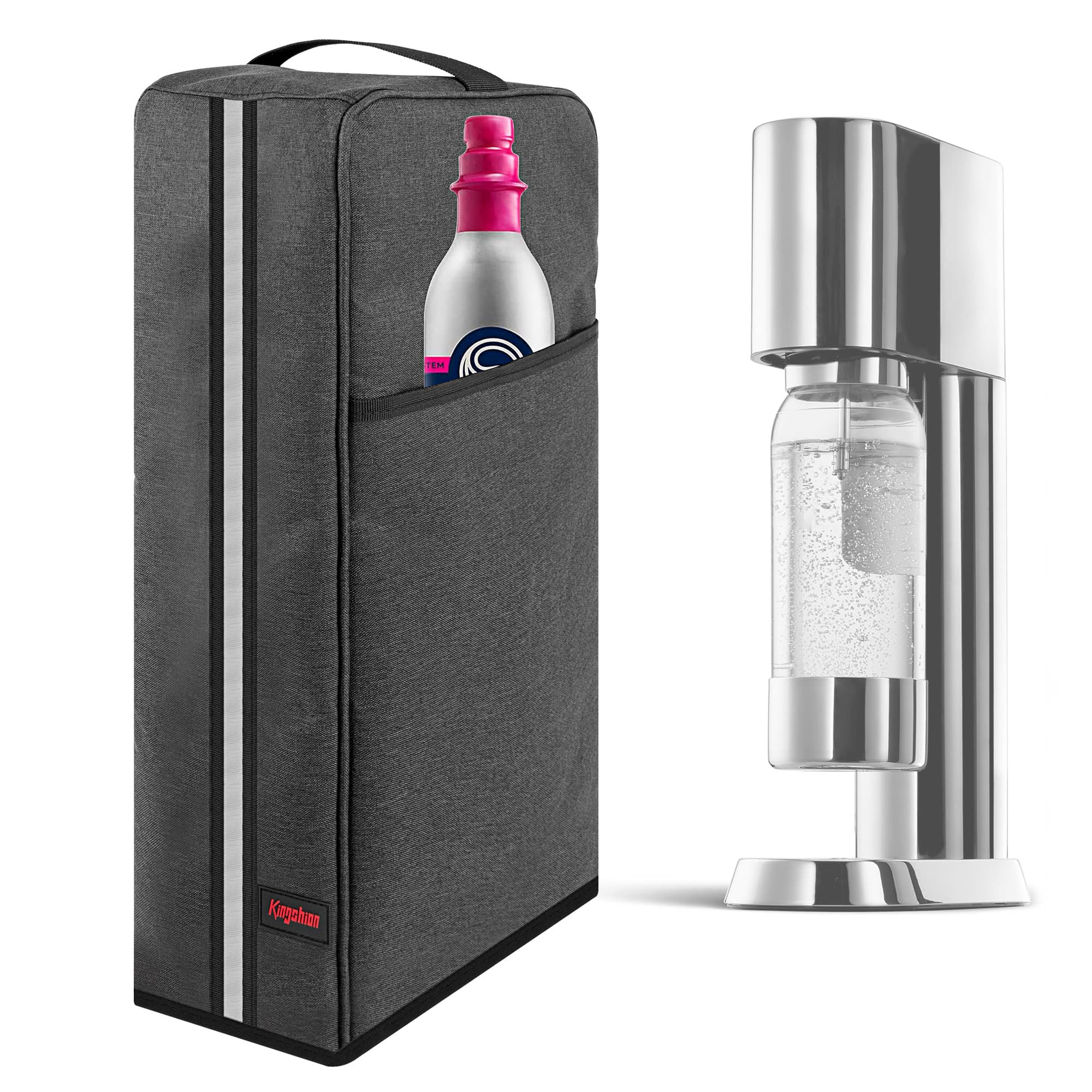 Kingshion Sparkling Water Maker Dust Cover with Handles & Side Pockets - Compatible with Enso Sparkling Water Maker, Protective Cover 9 X 5.1 X 17.3In - Dark Grey - 2