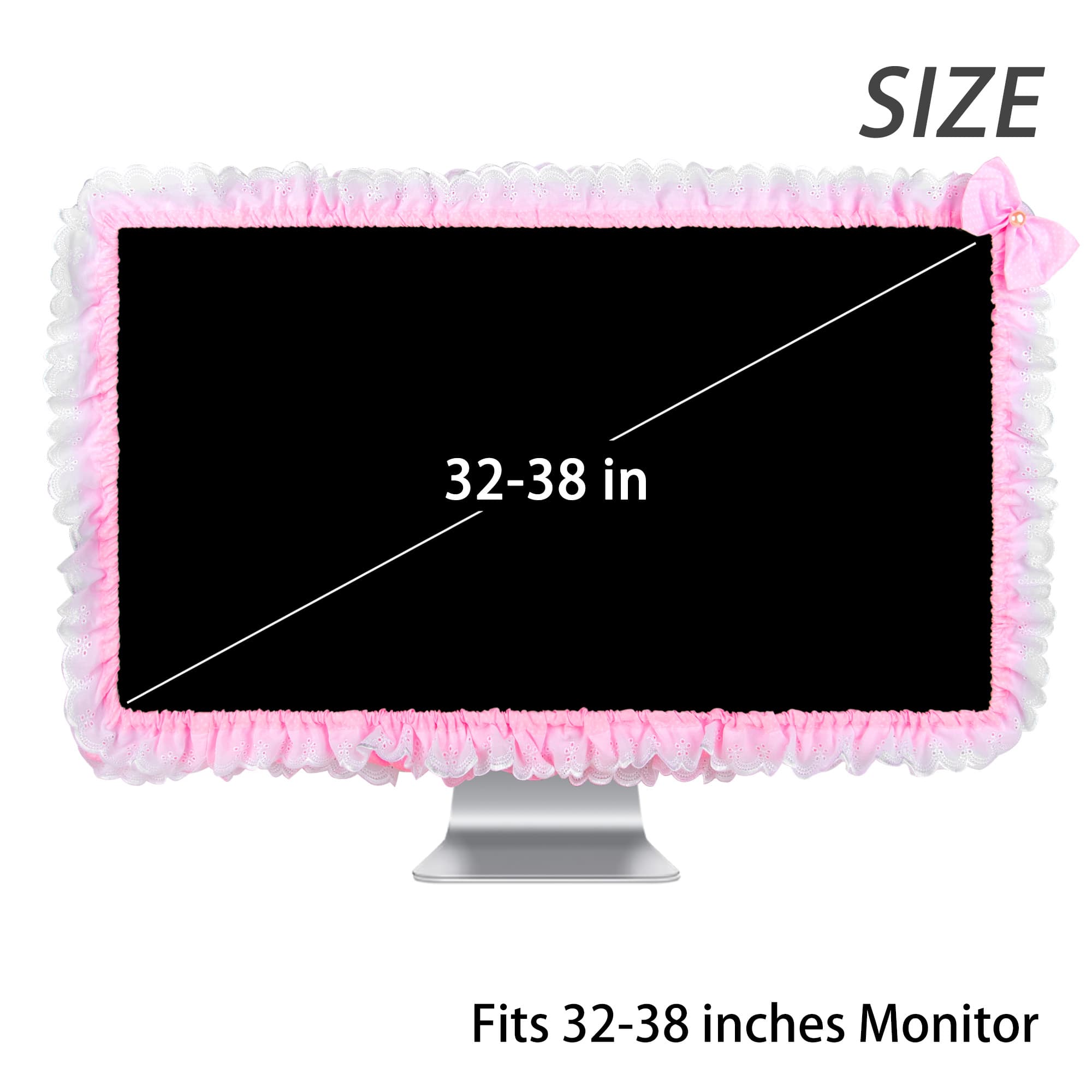 Kingshion 32"-38" Lovely Cute Computer Monitor Cover with Lovely Cute Elastic Pen Pocket Bow-knot TV LCD Screen Monitor Decoration Dust Cover Protector, Lace Fabric- Pink - 1