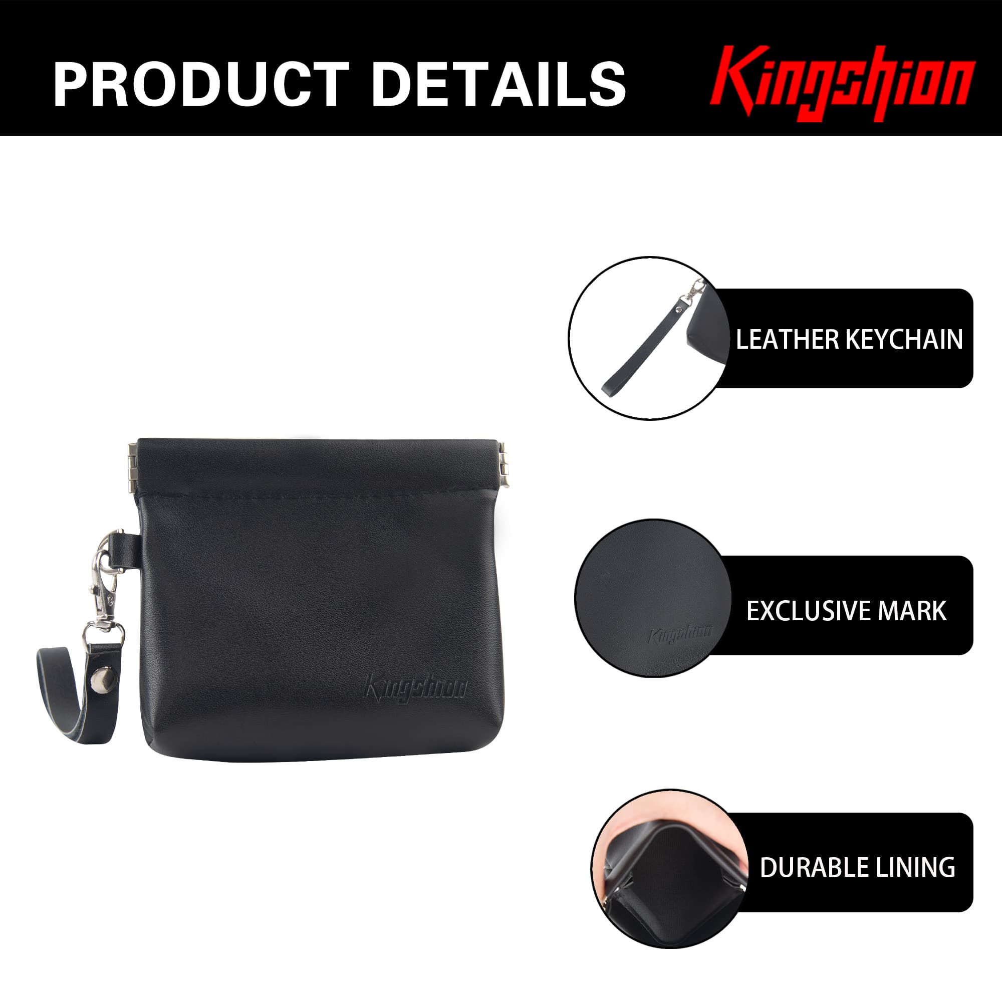 Snap Button Closure Pouch, Small Storage Organizer with Detachable Wrist Strap & 12 Constellation Badges - Self-closing Multipurpose Bag for Cosmetics, Lipstick, Earbuds, Change, Jewelry (Black) - 3