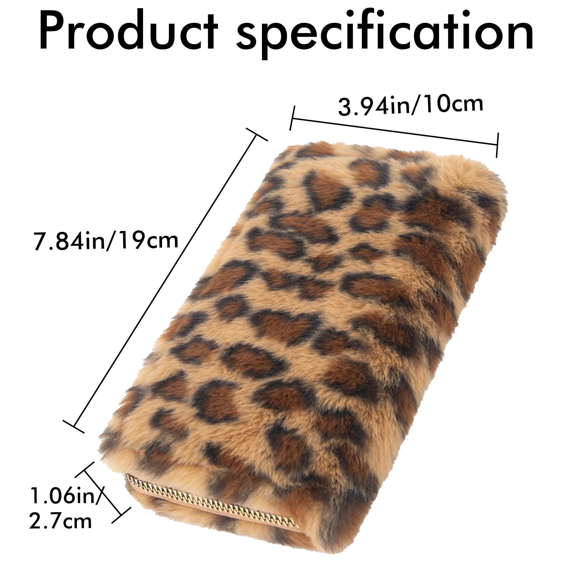 Leopard Print Fuzzy Clutch Wallet - Plush Faux Fur Handbag with 5 Bill Compartment, 8 Card Slots & Zipper Coin Pocket - 1