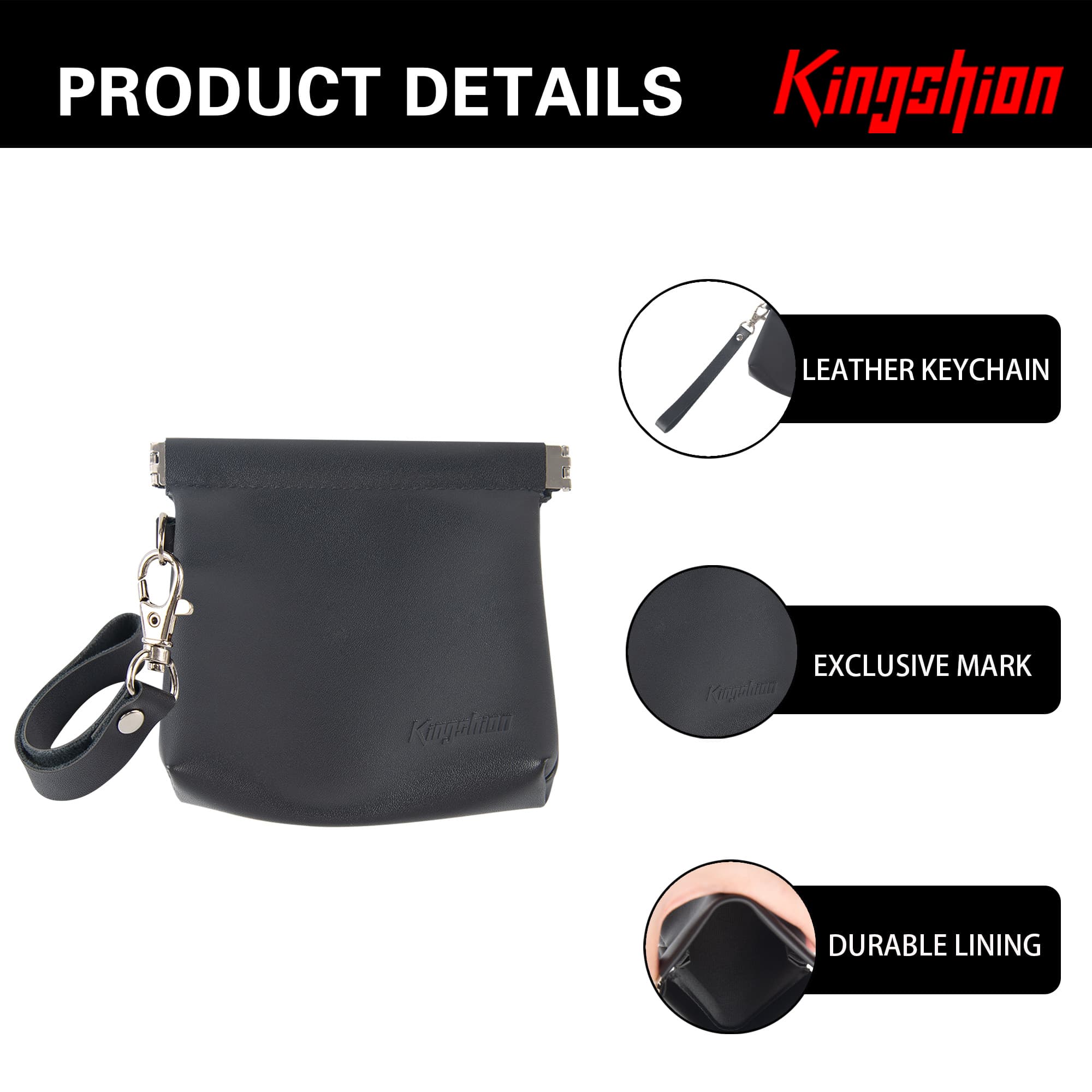 Snap Button Closure Pouch, 4.3 in Storage Organizer with Detachable Wrist Strap & 12 Constellation Badges - Self-closing Multipurpose Bag for Cosmetics, Lipstick, Earbuds, Change, Jewelry (Black) - 3