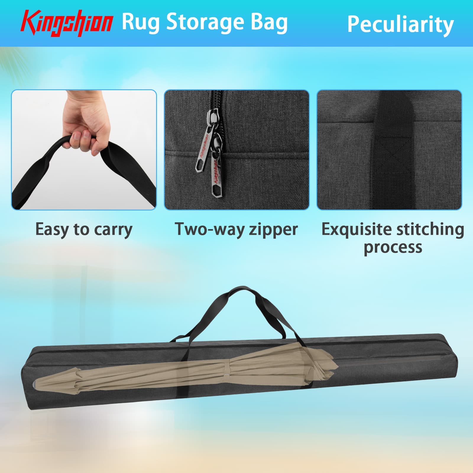 Kingshion 57 Inch Waterproof Patio Umbrella Storage Bag - Heavy-Duty Oxford Fabric Cover for 9ft Folding Beach Umbrellas, Compatible with Blissun/Sunnyglade/Sunshine Tempera -Dark Grey - 4