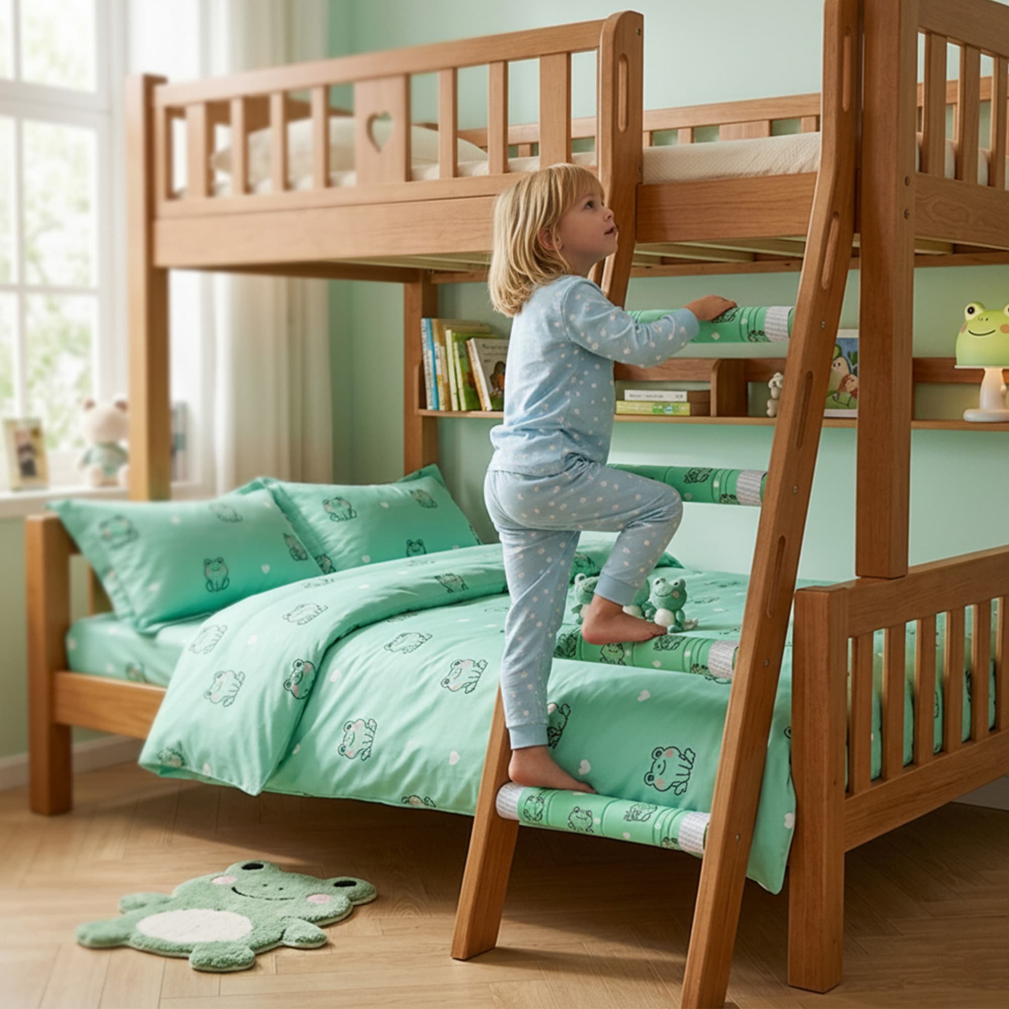 4Pcs Bunk Bed Ladder Pads, 30 x 25cm Bunk Ladder Cover with 8 Adjustable Straps, Comfortable Step Pads for Loft Bed, Suitable for Safe and Comfortable Climbing, Green Frog - 6