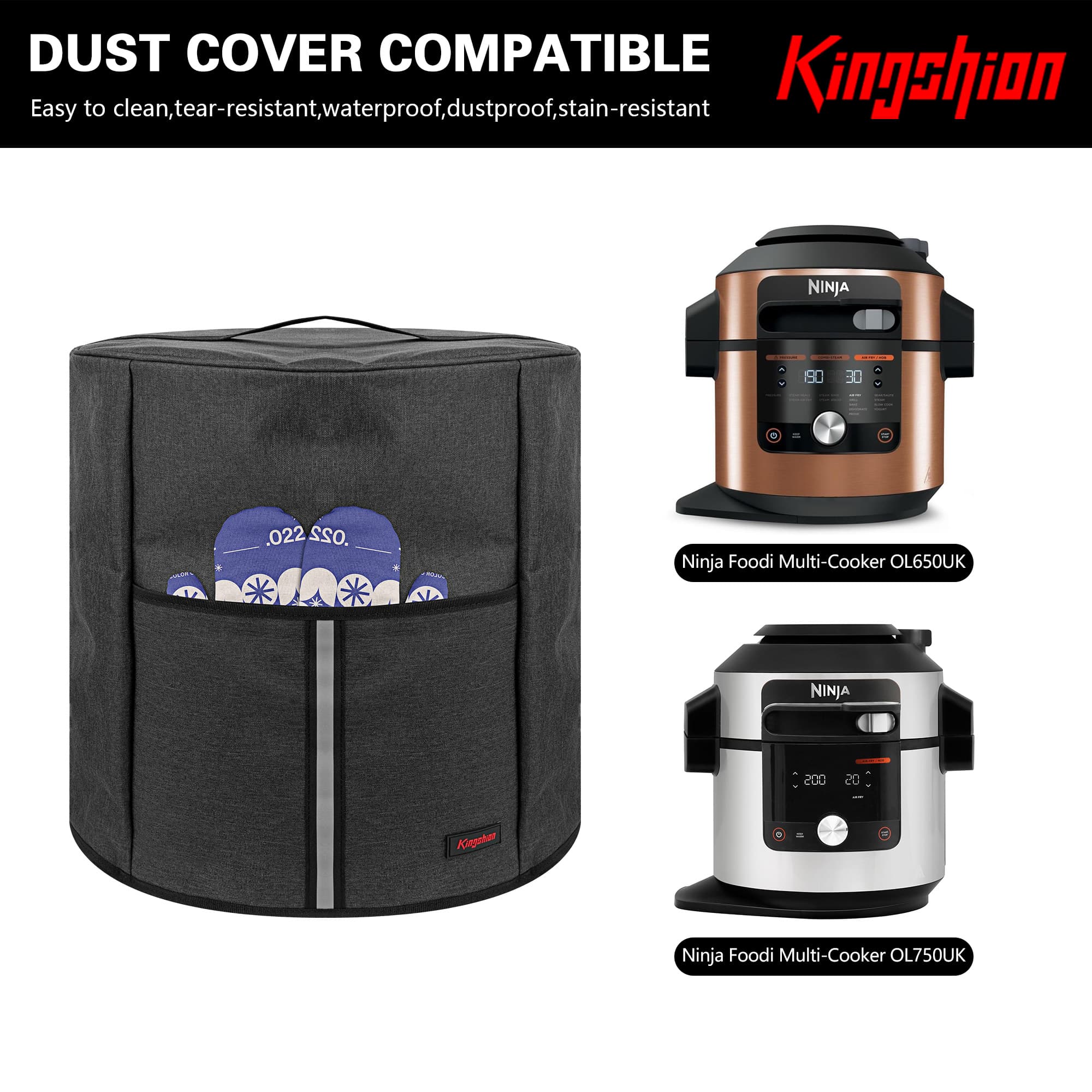 Foodi Multi-Cooker Dust Cover with Top Handle & Accessory Pocket - Compatible with ‌ MAX 15-in-1 SmartLid Multi-Cooker 7.5L Electric Pressure Cookers Protective Cover - Dark Grey (OL750UK) - 3