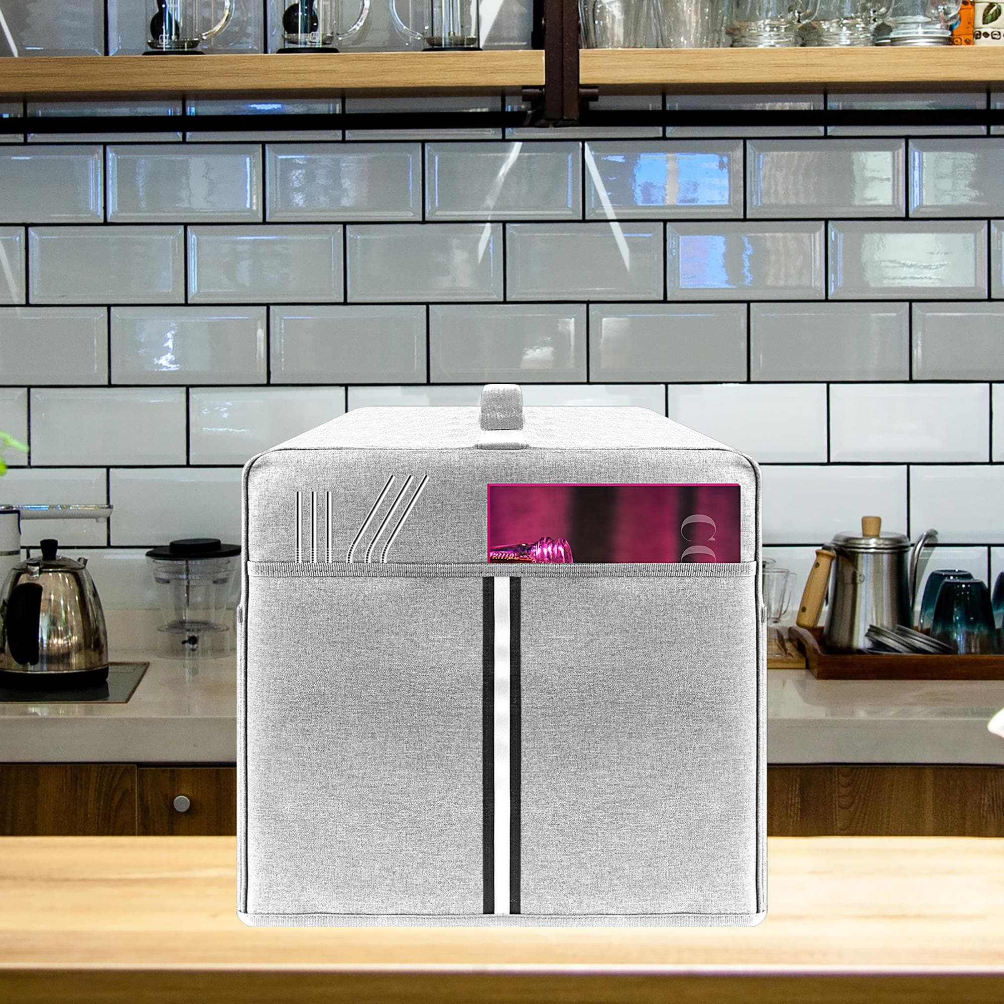 Kingshion Cocktail Machine Protective Cover Compatible with Bartesian Cocktail Machine - Pockets to Store Bartesian Accessories - Bartesian Cocktail Capsules - Light Grey - 4