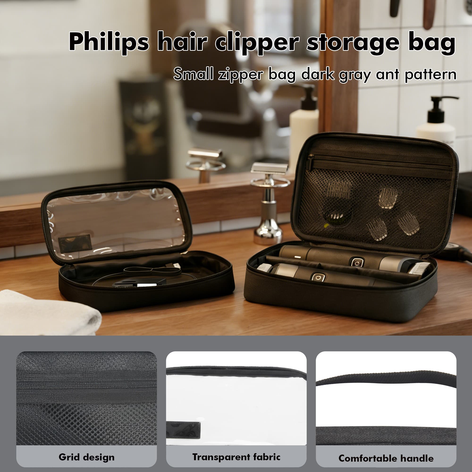 Travel Storage Bag Compatible with Philips Norelco Multigroom Series, with Mesh Pocket for Attachments and Clear Pouch for Charger & Accessories, Protective Organizer for Hair Clippers & Trimm - 2