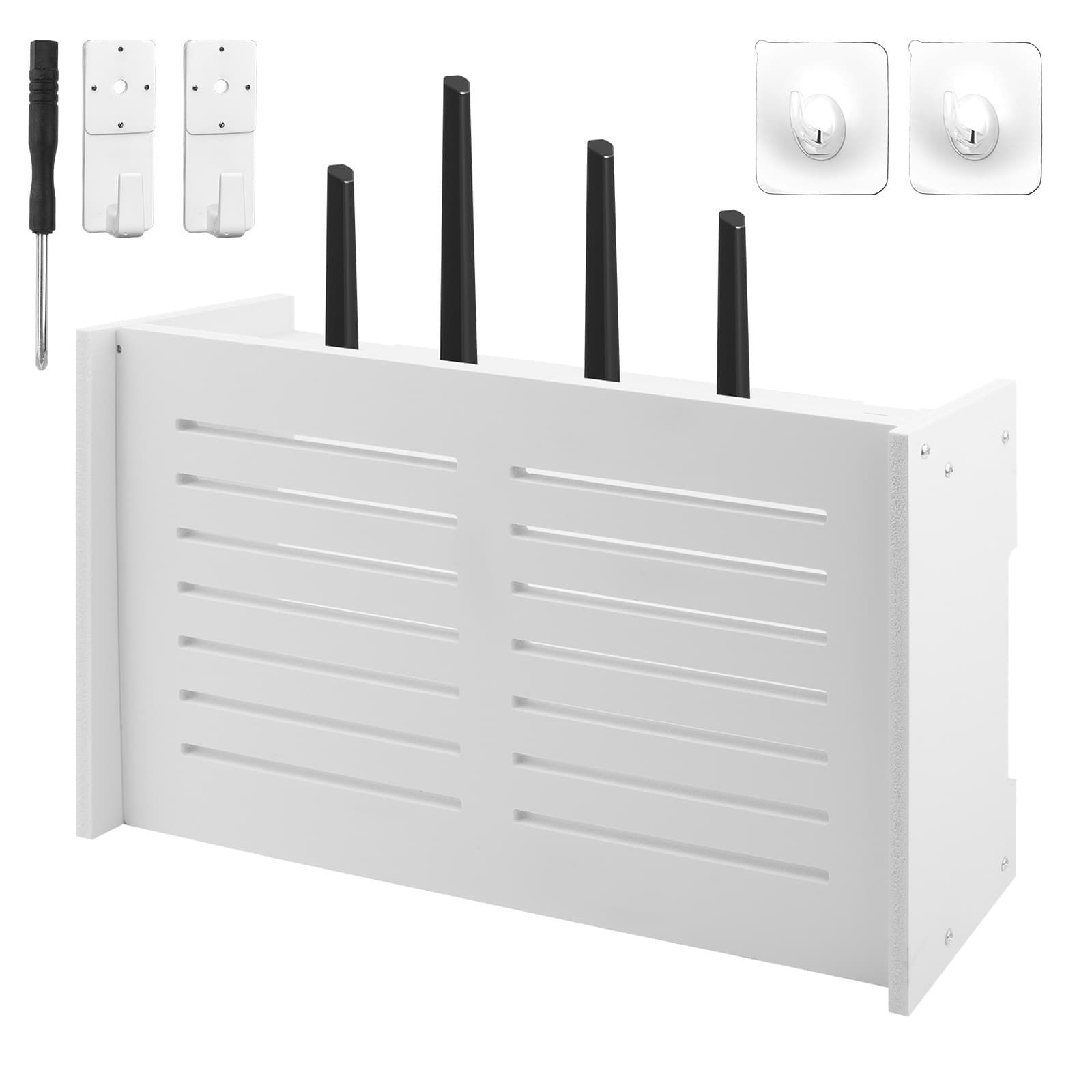 Kingshion Wall Mount Router Shelf Storage Box, 15" Wifi Cable Cord Organizer Cabinet, Wireless Internet Device Hide Storage Holder