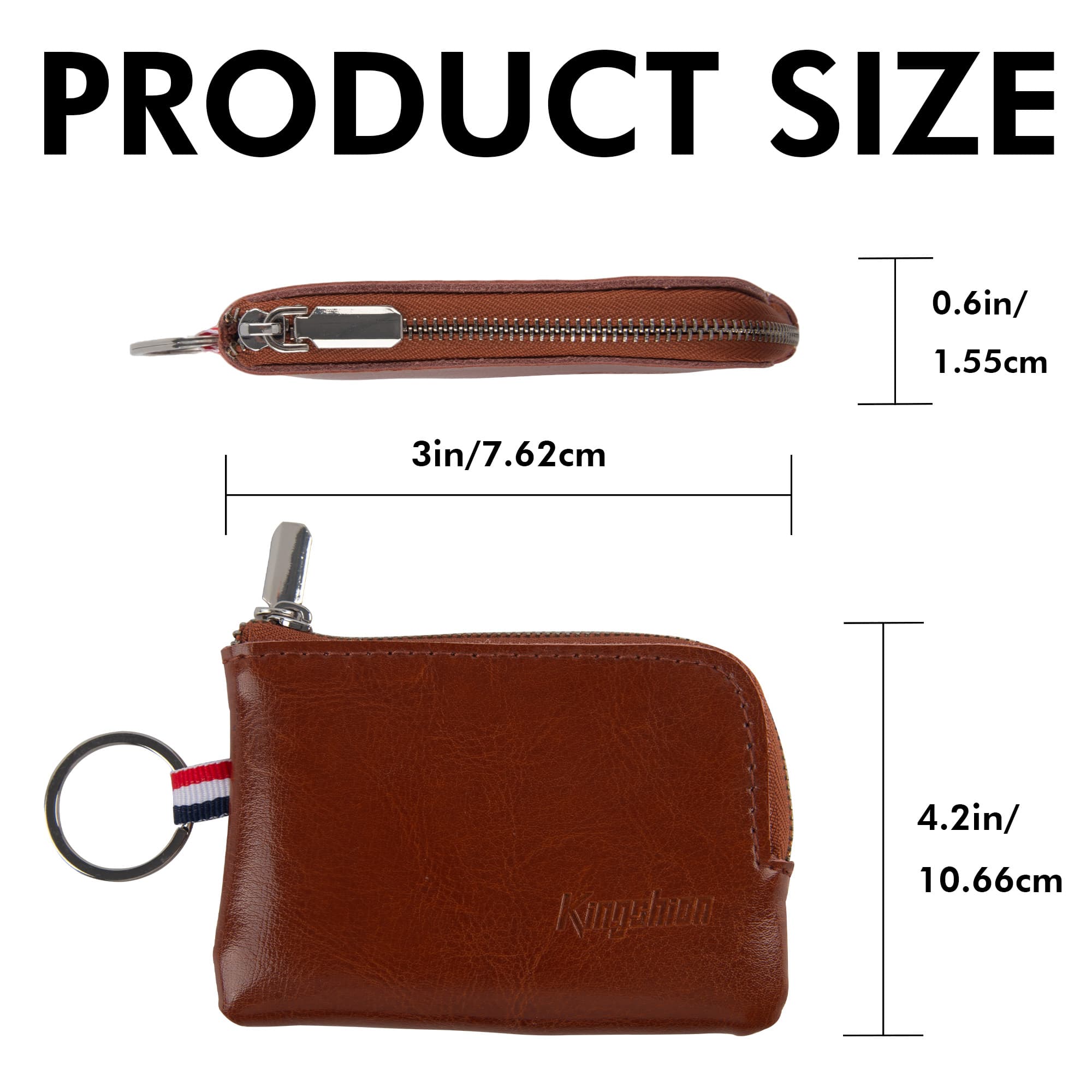 Genuine Leather Mini Coin Purse Keychain, Small Change Pouch Wallet with Clip Ring and Inner Key Holder, Compact Coin Wallet for Keys, Coins, Cash (Brown) - 1