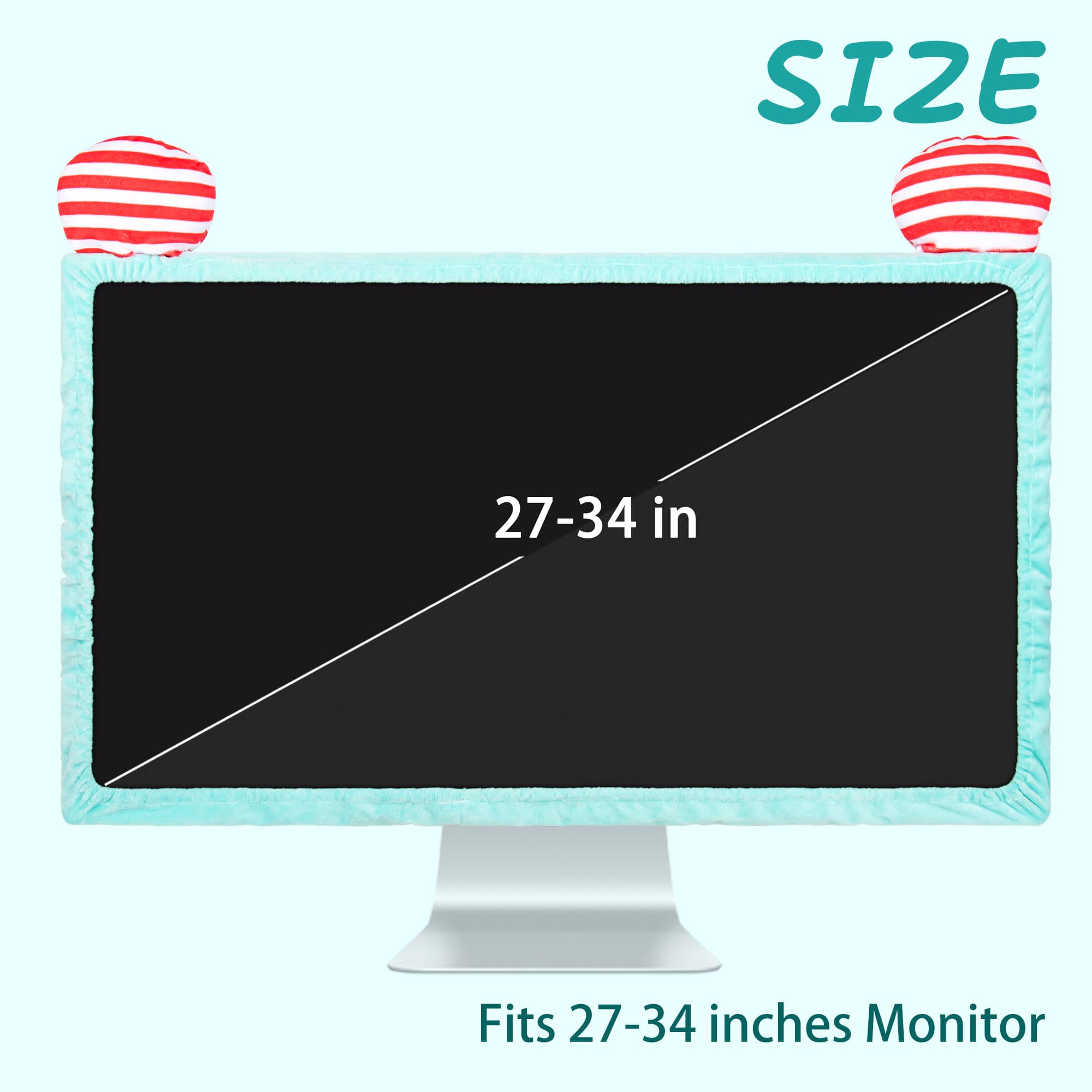 27"-34" Lovely Cute Computer Monitor Cover with Cute Striped Design, Kawaii Display Dust Cover with Furry Design, Elastic Dustproof, Suitable for PC, Tablet, TV, LCD (Green) - 1