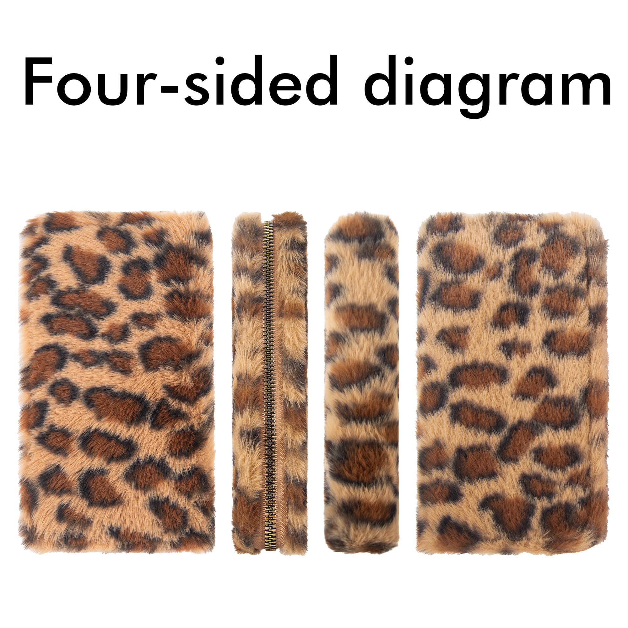 Leopard Print Fuzzy Clutch Wallet - Plush Faux Fur Handbag with 5 Bill Compartment, 8 Card Slots & Zipper Coin Pocket - 3