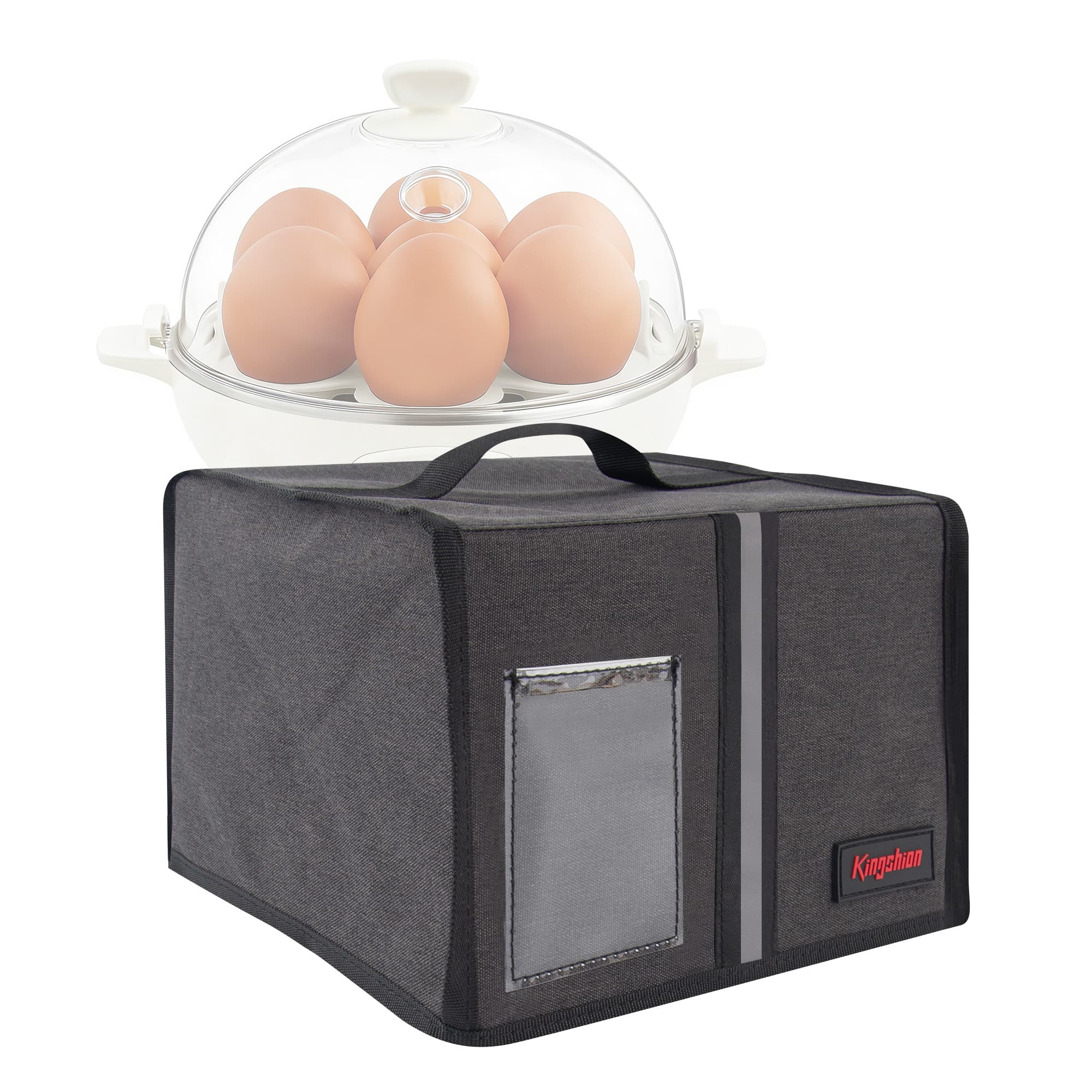 Egg Poacher Dust Cover Compatible with Elite Gourmet EGC-007/007B/508, DASH DEC007BK - Premium Polyester, Clear Front Window for Easy Viewing, Built-in Top Handle for Convenient Storage