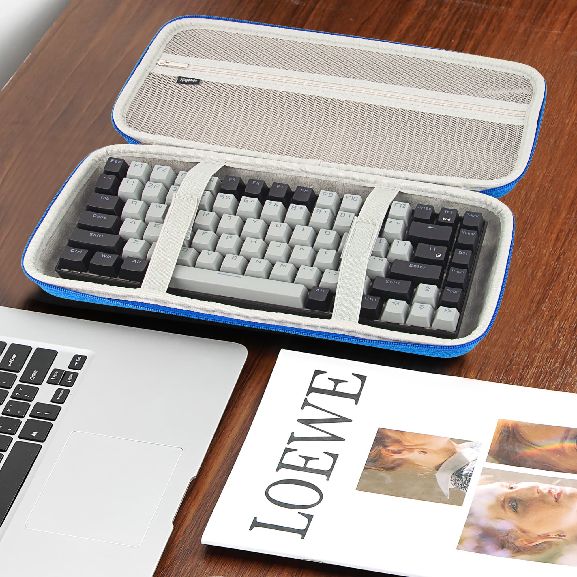Kingshion Hard 75% Keyboard Case, Hard Travel Storage Case for 84 Key Portable Keyboard, Compatible with Keychron K2, Logitech POP Keys Mechanical Keyboard. (BAG ONIY)-Dark Blue - 5
