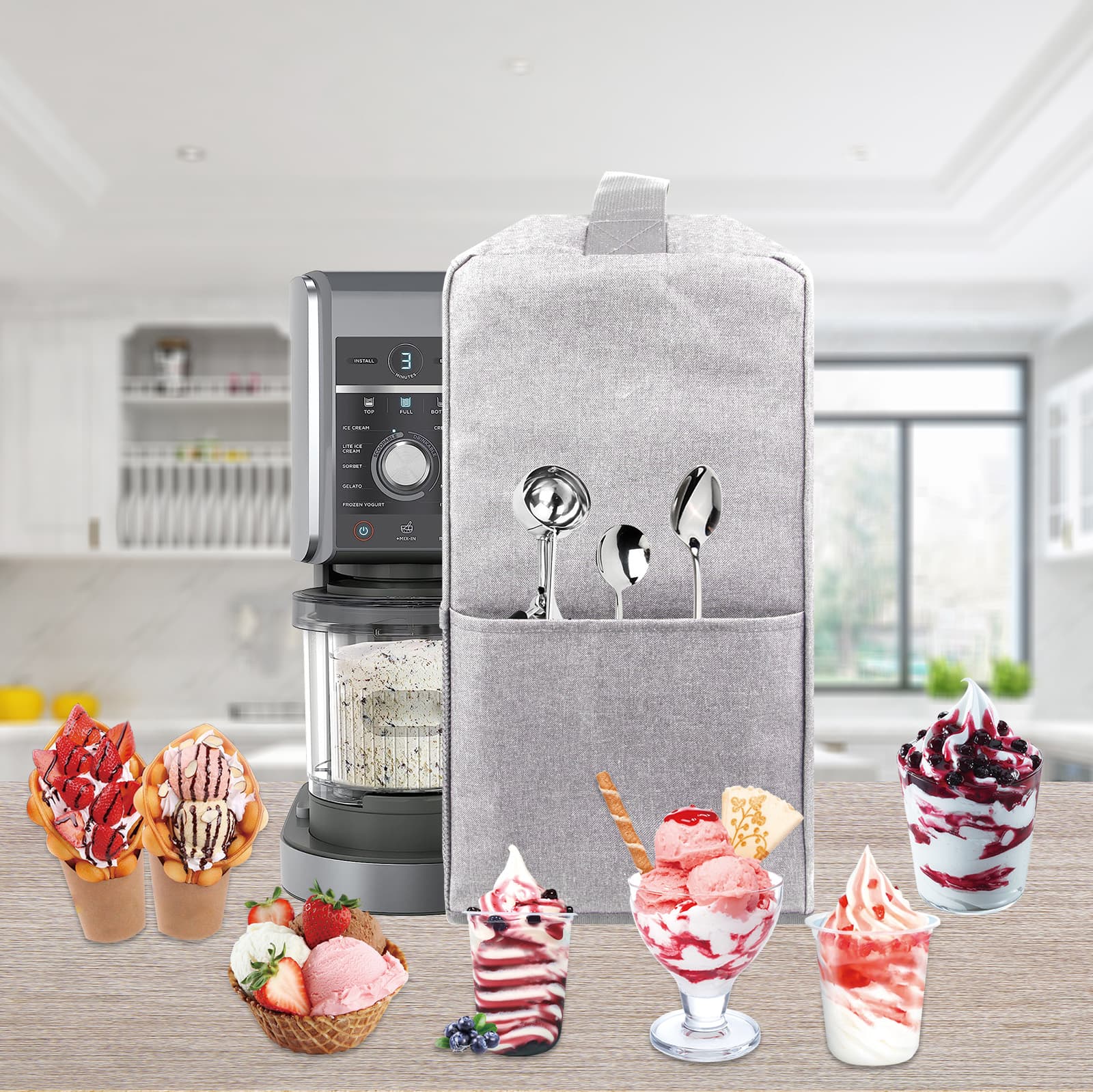 Kingshion Ice Cream Maker Dust Cover compatible with Ninja NC501 CREAMi Deluxe 11-in-1 Ice Cream & Frozen Treat Maker for Ice Cream/Ninja NC301 CREAMi Ice Cream Maker - Light Gray - 5