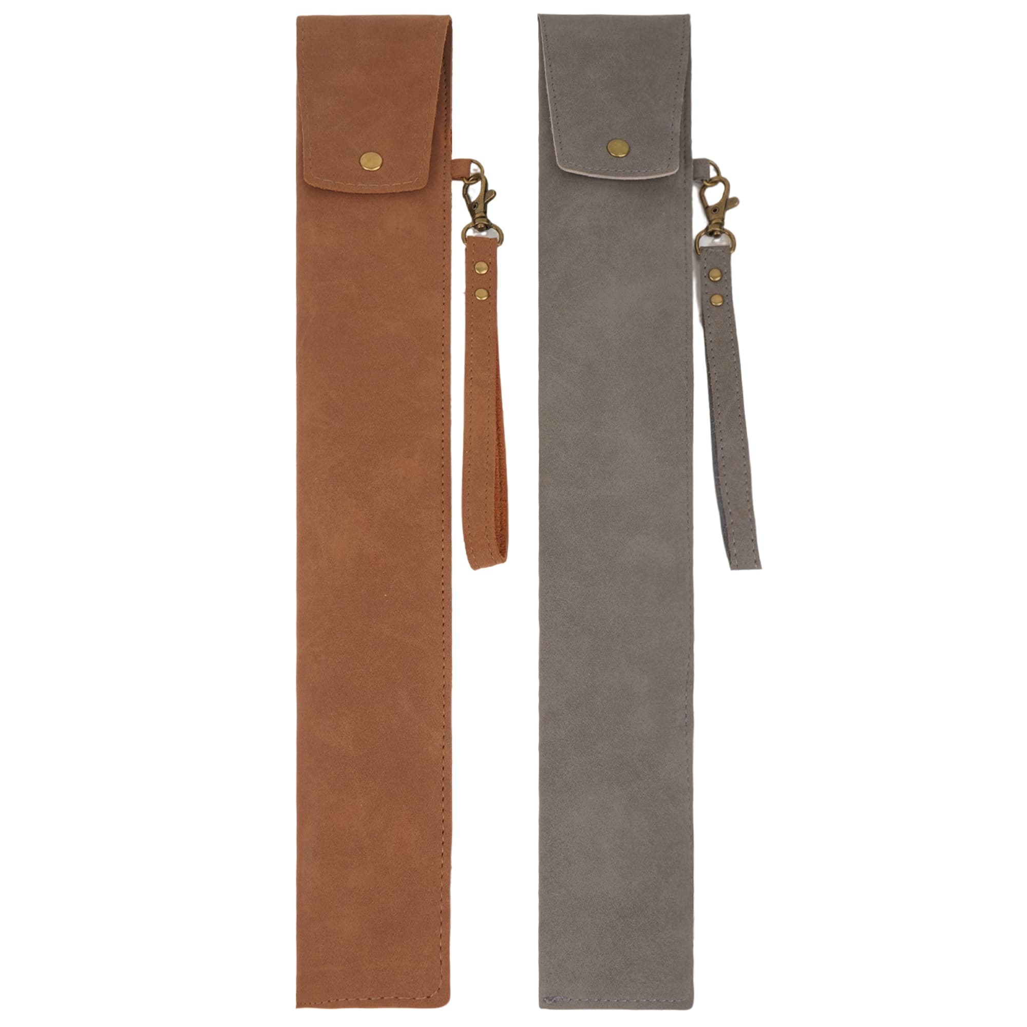 2 Pack Drumstick Storage Bag - Premium PU Leather Drum Stick Case with Handle (Gray & Brown) - Portable Percussion Organizer for Drummers, Gig/Band Practice Accessories