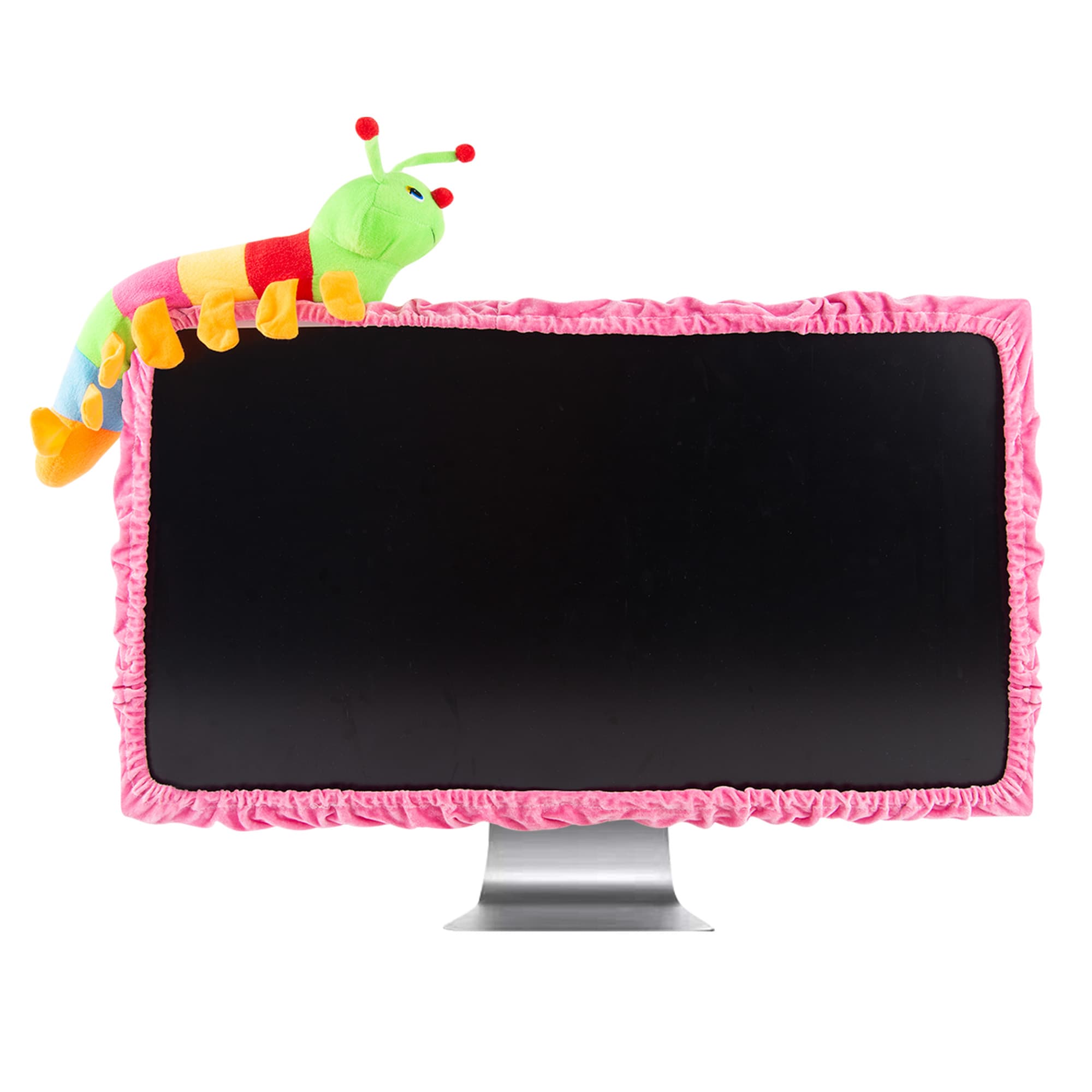 32" Lovely Cute Caterpillar Computer Monitor Cover with Elastic, TV LCD Screen Monitor Decoration Dust Cover Protector, Pink