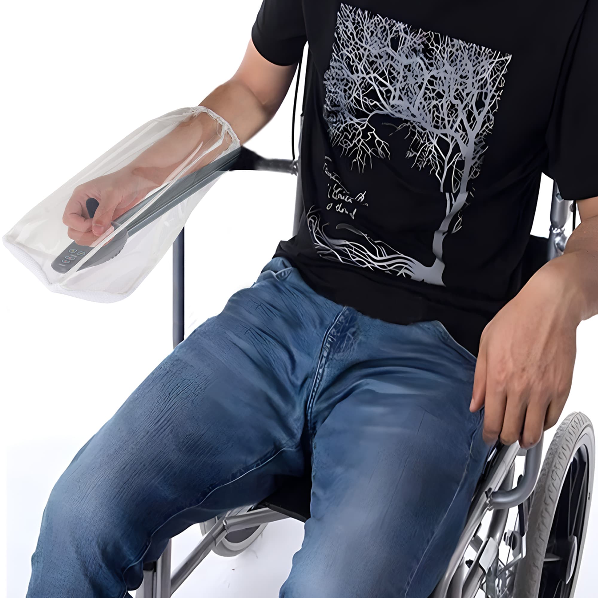 Kingshion Waterproof Power Wheelchair Joystick Cover Protector - Universal Adjustable Arm Rest Cover with Transparent Window, Flexible Opening 13.8"x7" for Electric Wheelchairs - White - 4