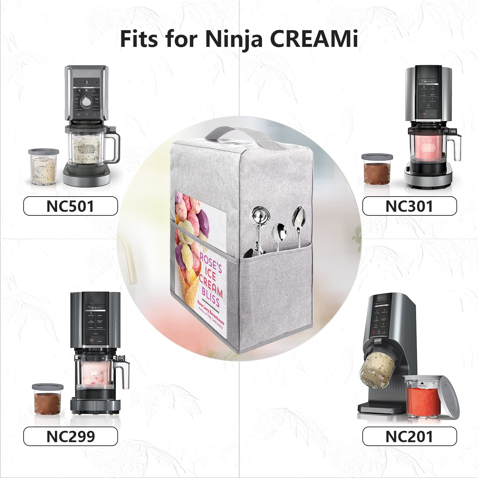 Kingshion Ice Cream Maker Dust Cover compatible with Ninja NC501 CREAMi Deluxe 11-in-1 Ice Cream & Frozen Treat Maker for Ice Cream/Ninja NC301 CREAMi Ice Cream Maker - Light Gray - 4