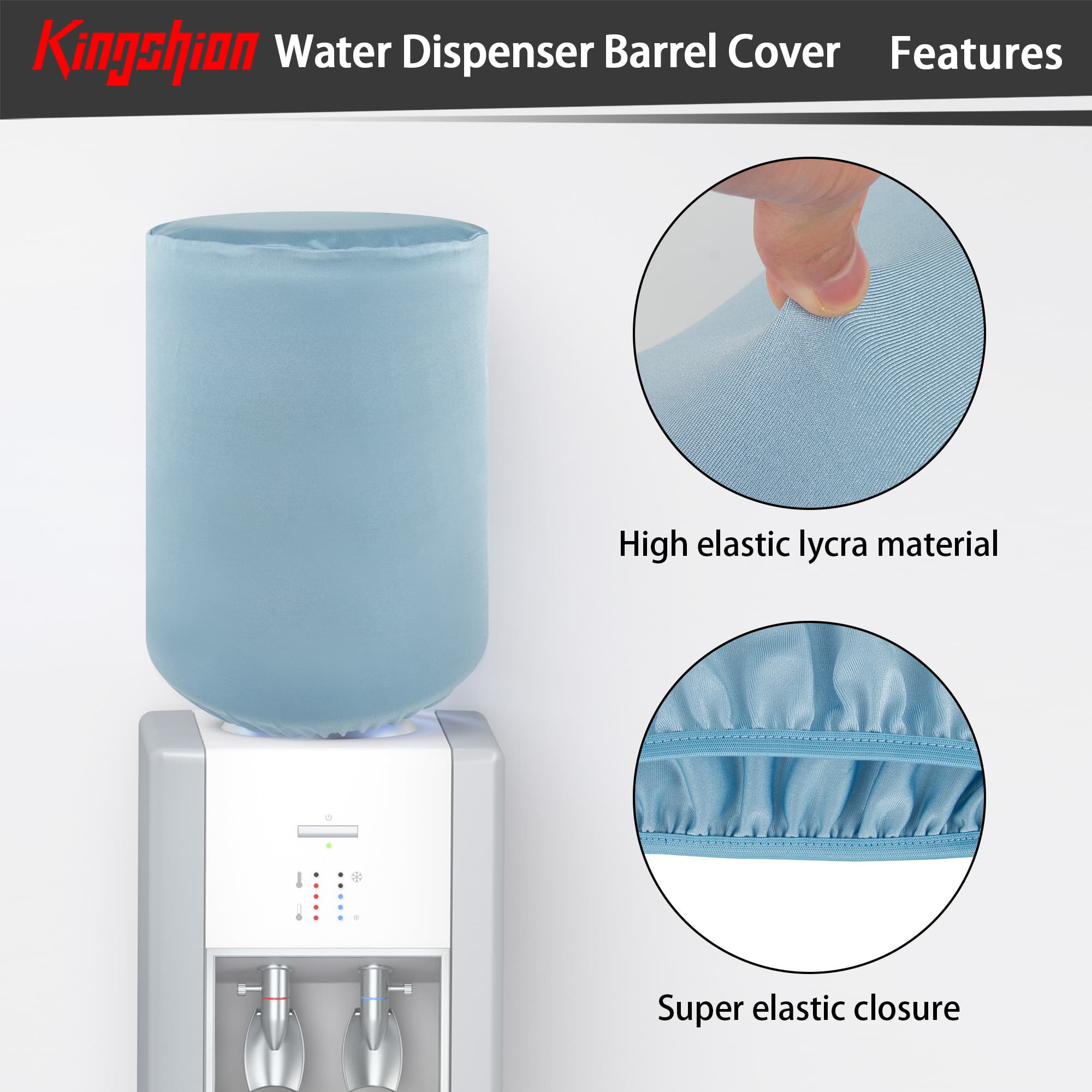 Kingshion Water Dispenser Barrel Cover for 5 Gallon Water Bottle,  Fabric Water Cooler Covers, Elastic Fabric Bucket Decor Protector Cover, Reusable Furniture Standard Cover Protector, Light Blue - 3