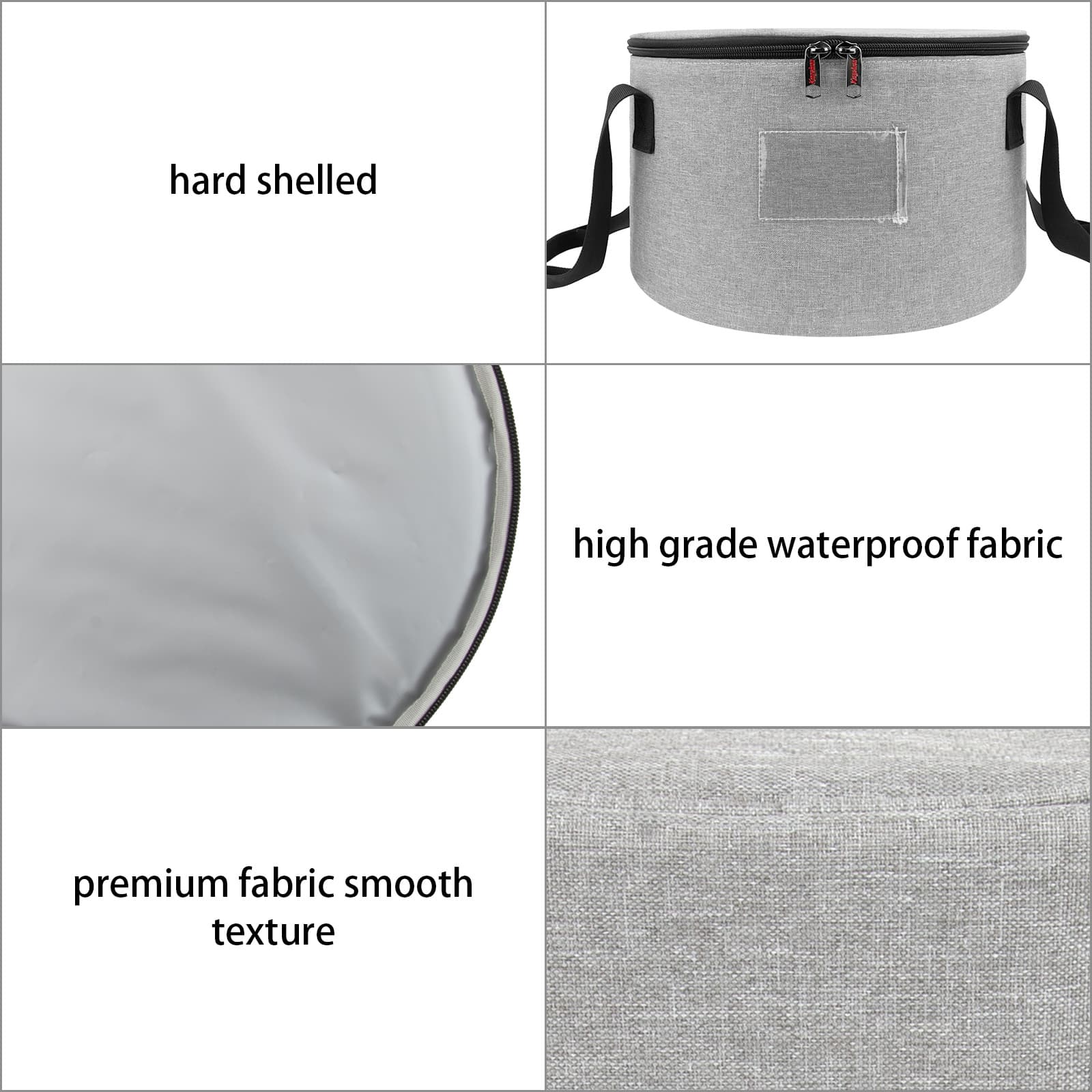 Kingshion Round Insulated Thermal Pie Carrier Slow Cooker Bag,Reusable Insulated Cake Carriers Casserole Carrier Cooler Bags for Potluck,Picnics,Collapsible Lunch bag for Delivery- Light Gray - 4