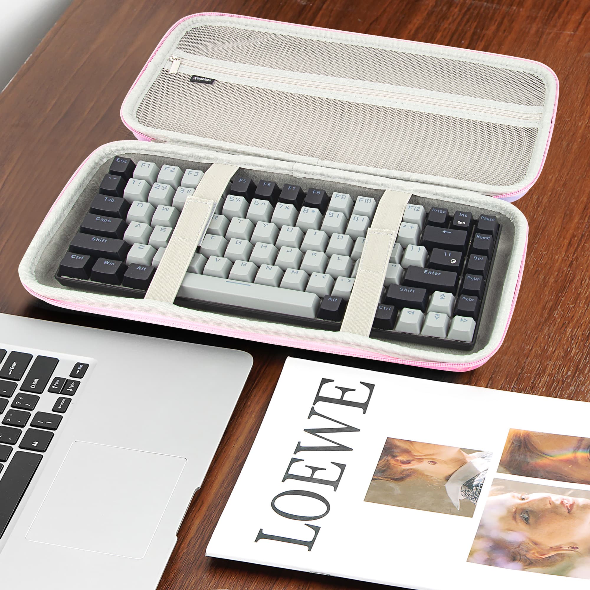 Kingshion Hard Shell Travel Bag, 75% Keyboard Case Compatible with Keychron K2,Melgeek,Logitech POP Keys Mechanical,MX Mechanical Mini Wireless Keyboard,84 Key Wireless Portable Keyboard-Pink - 5