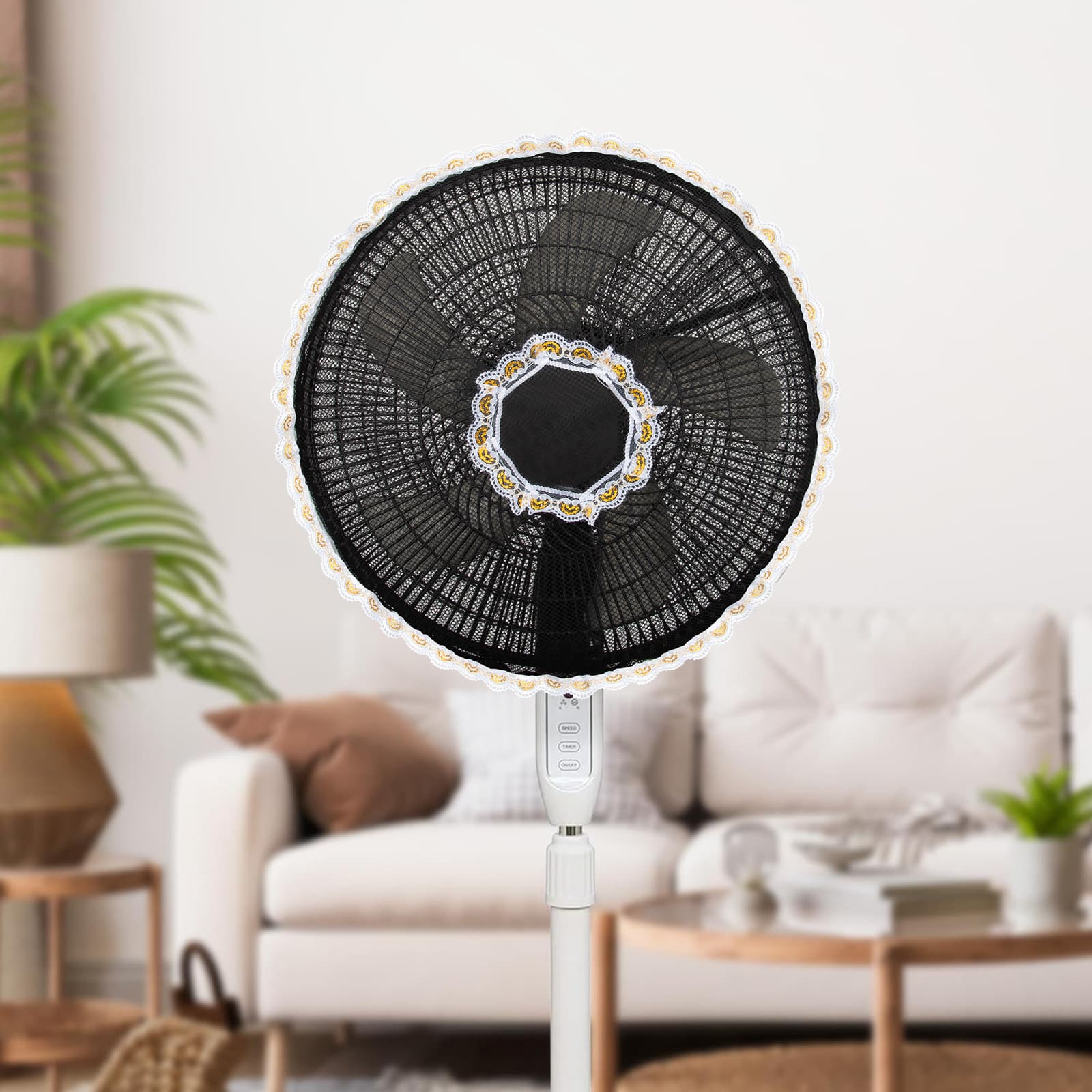 Kingshion 2 Pack 14-16 Inches Fan Safety Protection Cover, Finger Protect Fan Net Guard, Damp-Proof Cover for Pedestal Fan, Summer Washable Dustproof Safety Fan Protection, Black - 4