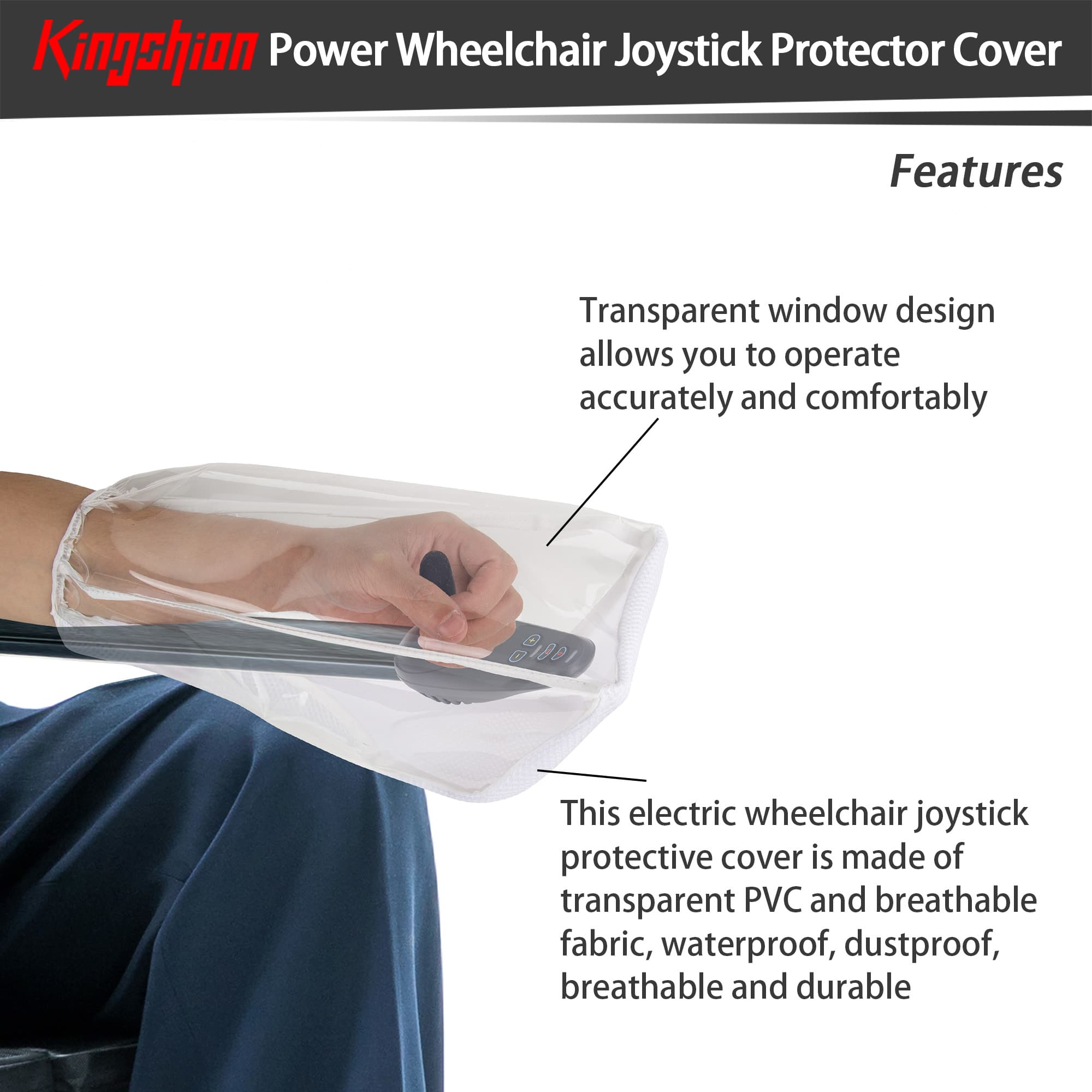 Kingshion Waterproof Power Wheelchair Joystick Cover Protector - Universal Adjustable Arm Rest Cover with Transparent Window, Flexible Opening 13.8"x7" for Electric Wheelchairs - White - 3