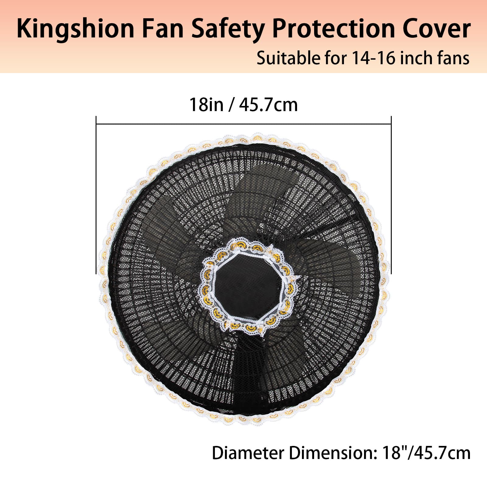 Kingshion 2 Pack 14-16 Inches Fan Safety Protection Cover, Finger Protect Fan Net Guard, Damp-Proof Cover for Pedestal Fan, Summer Washable Dustproof Safety Fan Protection, Black - 1