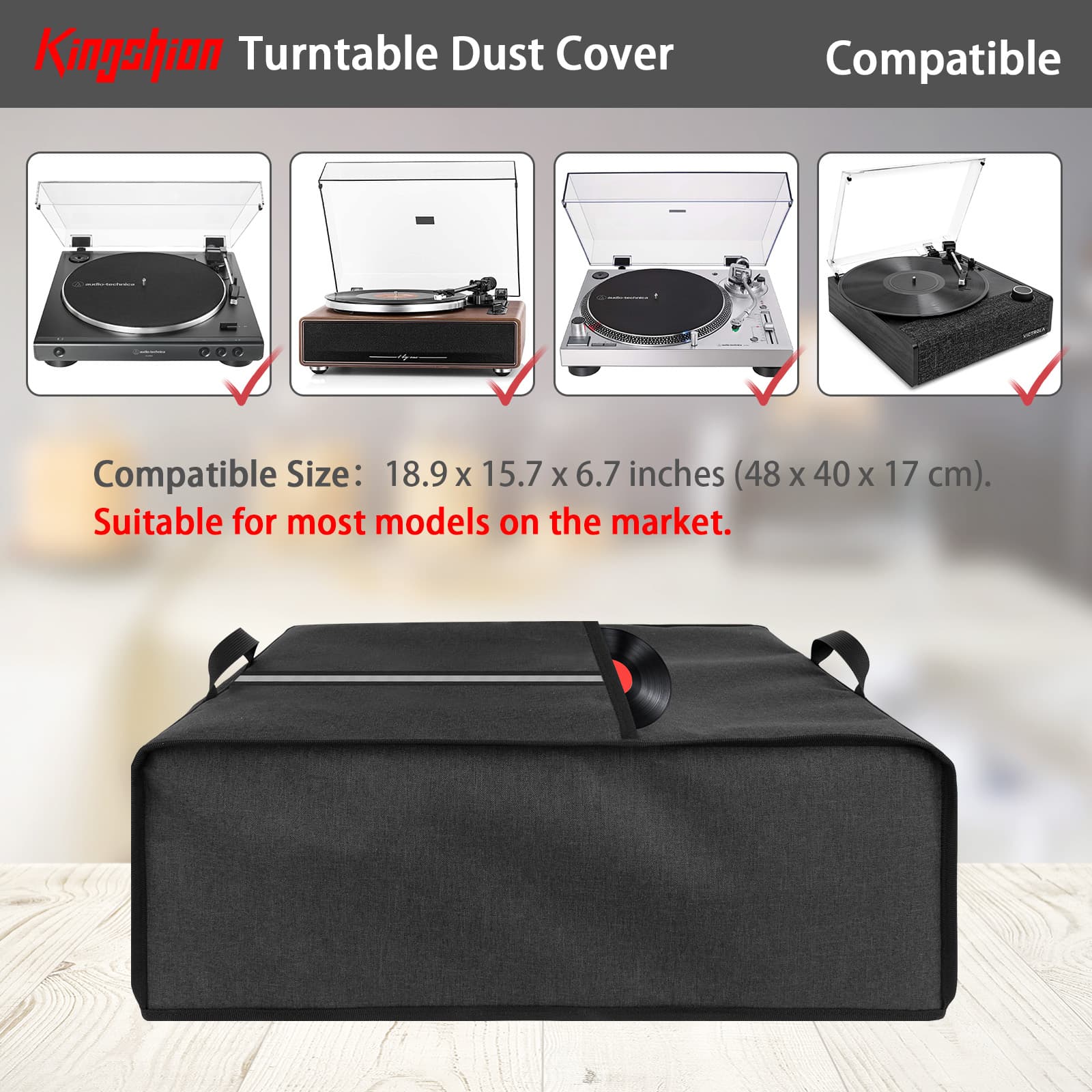 Kingshion Turntable Dust Cover, Record Player Protective Case, Dust and Scratch Proof, Compatible with SL-Q300/SL-B250 /SL-B260/SL-BD20/SL-BD27/SL-BD35/SLD-20/SL-PC11/SL1200/SL1210 Pioneer PLX 1000 - 2
