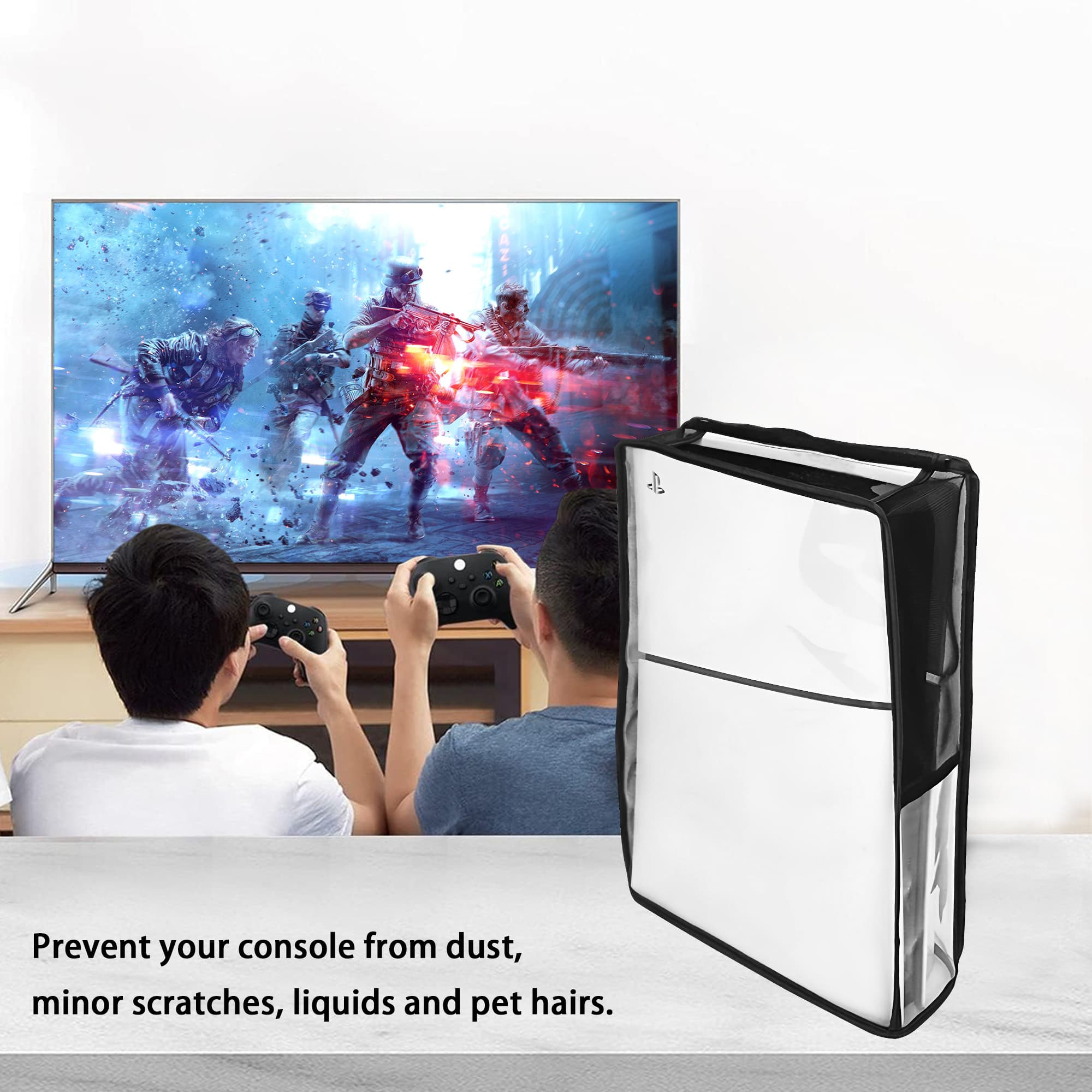 Kingshion PS5 Slim Console Dust Cover - Transparent Waterproof Protective Sleeve with Anti-Scratch Design, Precision Fit for Disc Edition & Vertical Stand, Clear Protective Case (Slim Model) - 1