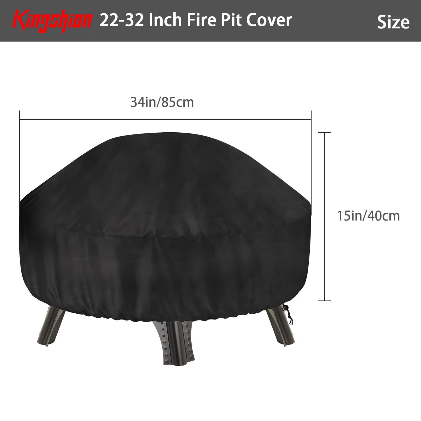 Kingshion 22-32 Inch Fire Pit Cover with Storage Bag, Dustproof Outdoor Fire Pit Table Cover,  Heavy Duty Polyester Firepit Cover Round with Windproof Drawstring & Waterproof Layer, Black - 1