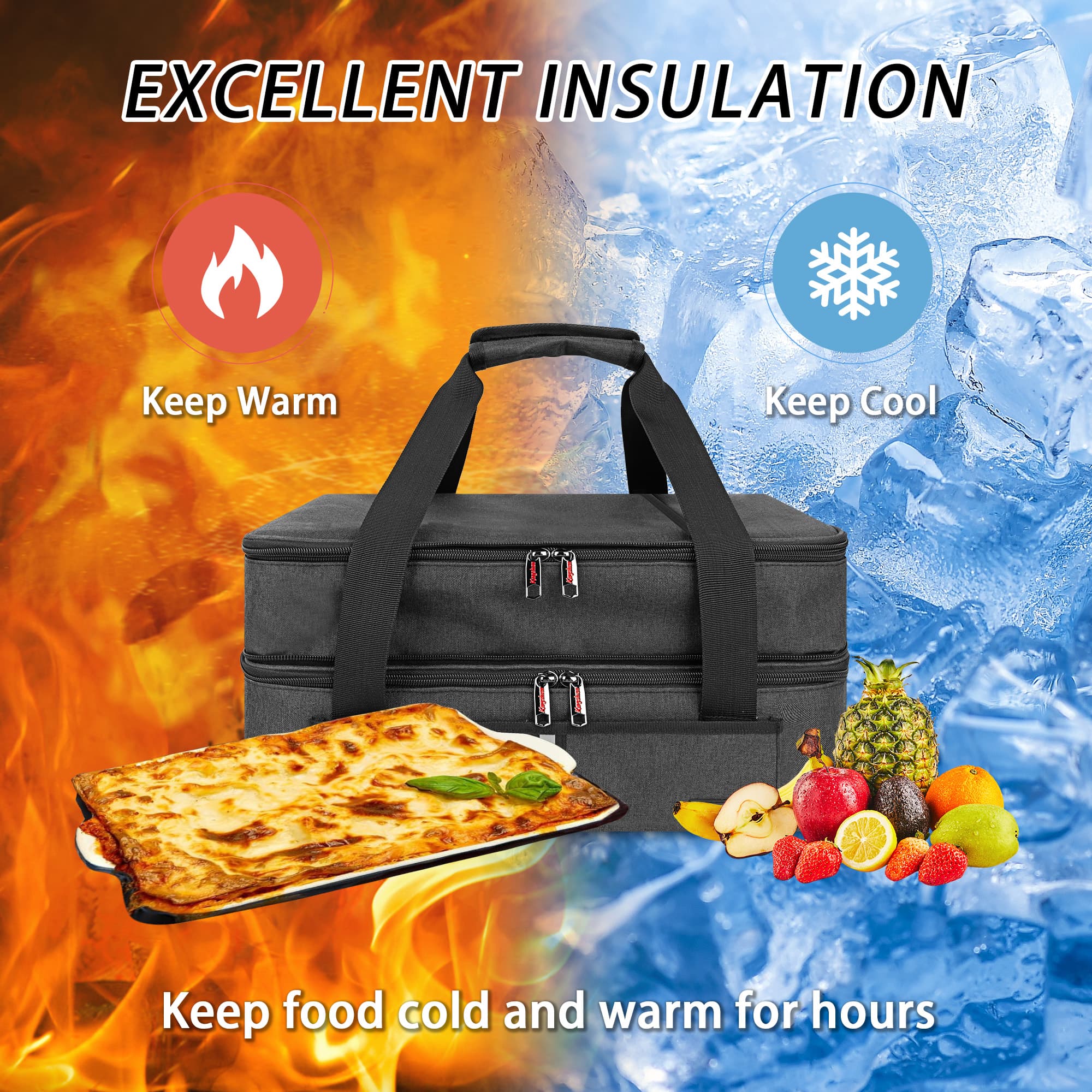 Double Decker Insulated Casserole Carrier for Hot or Cold Food, Expandable Thermal Food Carrier, Lasagna Holder Tote for Potluck Parties, Picnic, Cookouts, Beach Fits 9"x13" and 11"x15" Baking Dish - 4