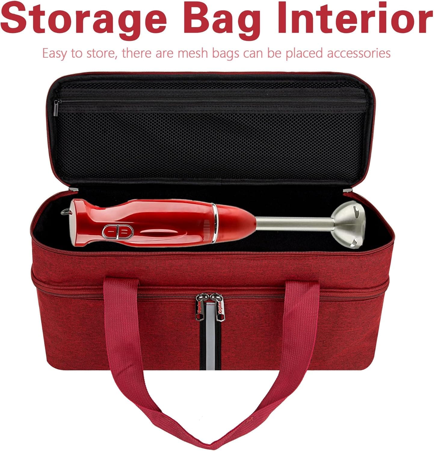 Kingshion Storage bag for Hand Blender, Carrying Case for Immersion Blender Handheld, Stick Blender Travel Storage Organizer - Deep Red (Bag Only) - 3