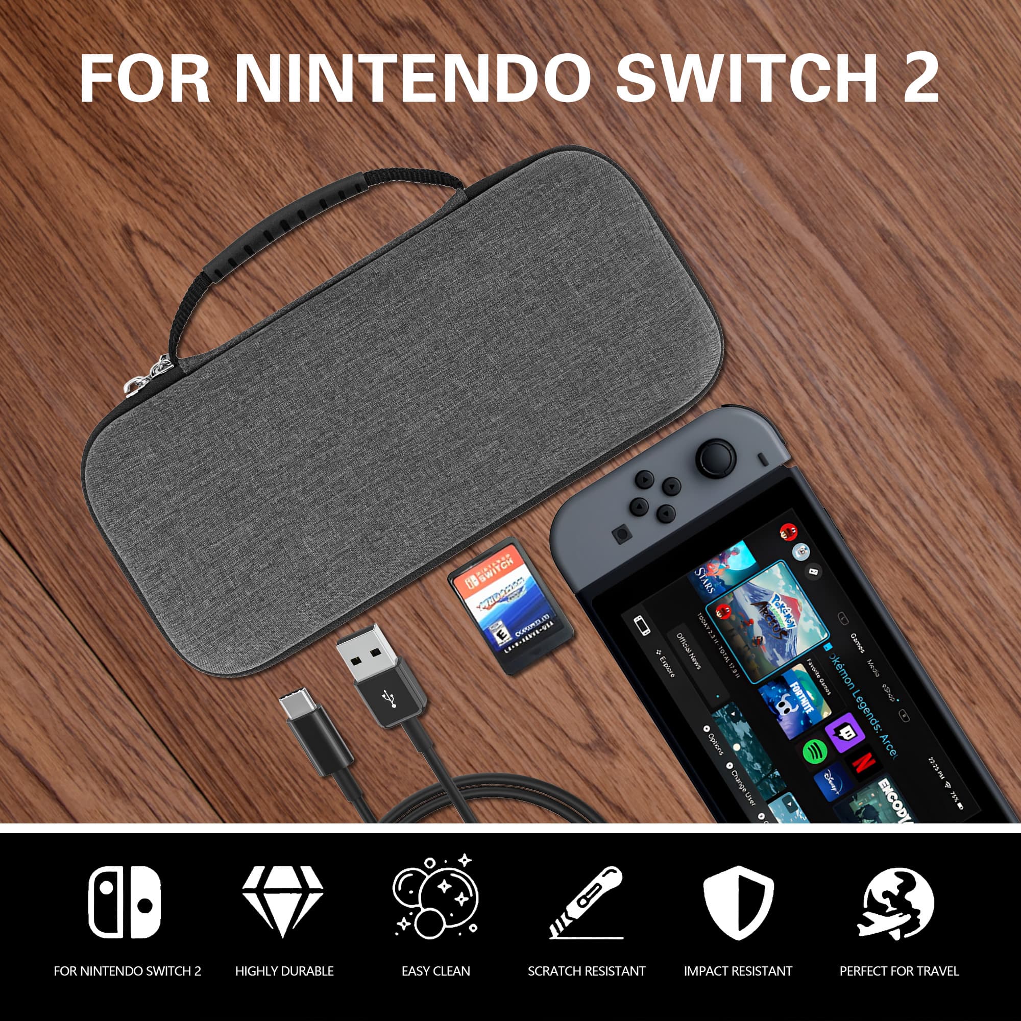 Carrying Case for Switch 2 (2025) - Hard Shell Travel Case with 10 Game Card Slots & Accessory Pocket, Protective Storage Bag for Switch 2 Console - Dark Grey - 5