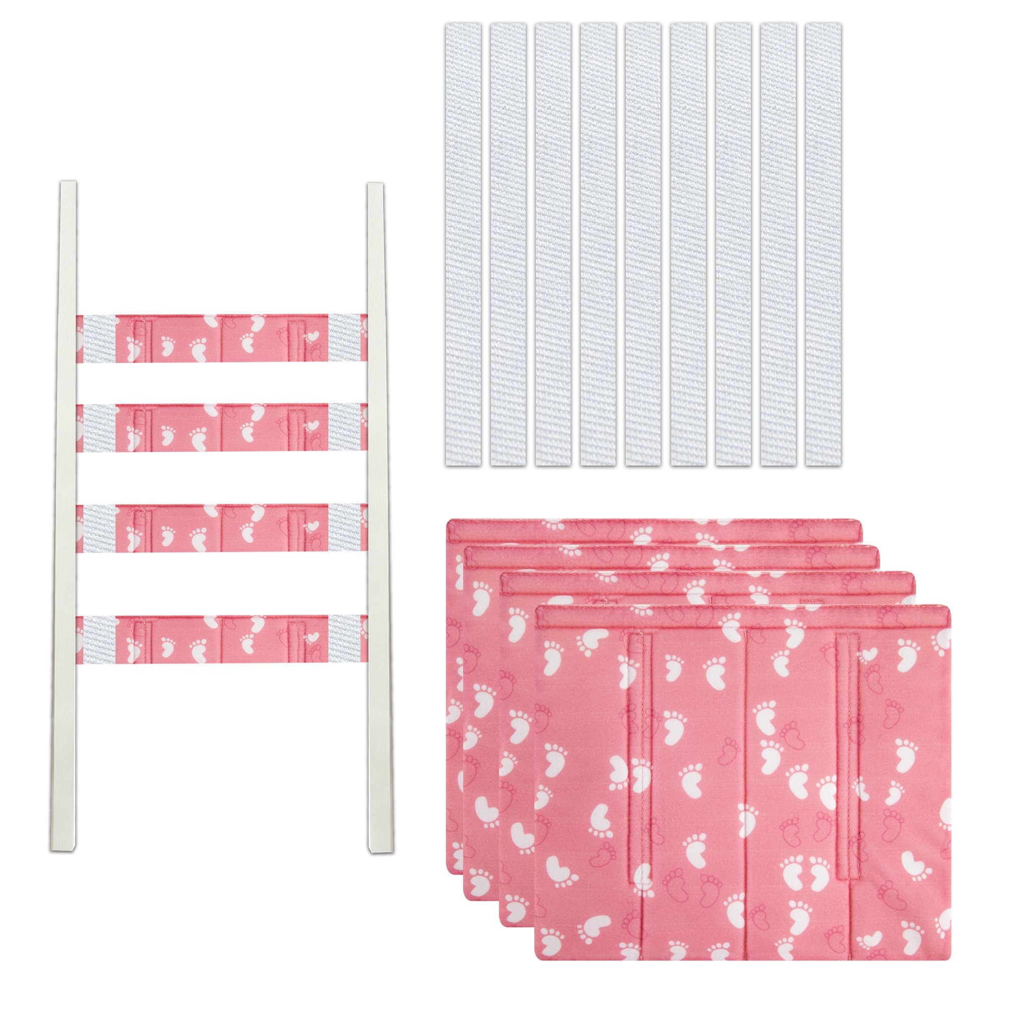 4Pcs Bunk Bed Ladder Pads, 30 x 25cm Bunk Ladder Cover with 8 Adjustable Straps, Comfortable Step Pads for Loft Bed, Suitable for Safe and Comfortable Climbing, Pink Foot