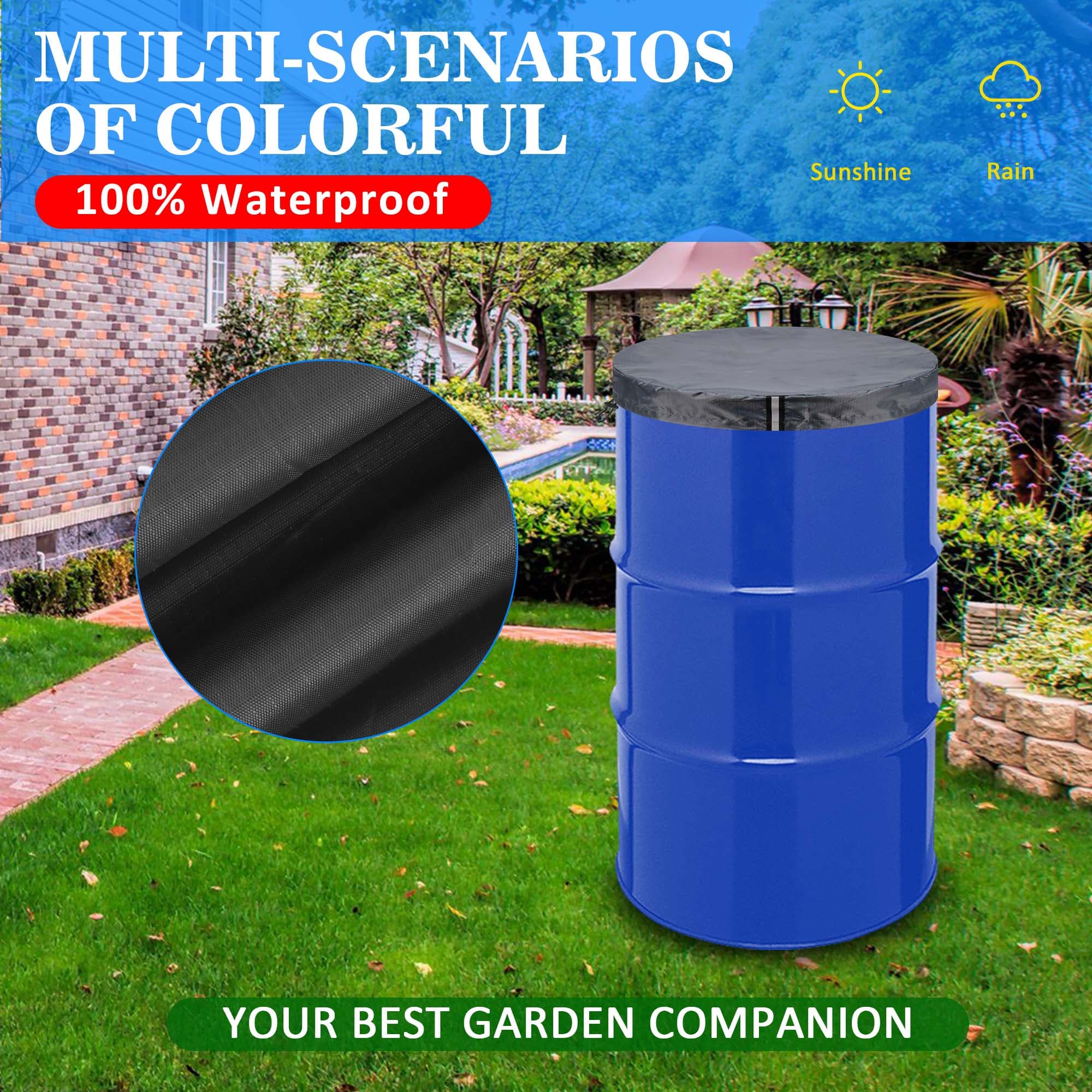 Kingshion 55 Gallon Universal Drum Cover, 2 Pack Stretchable Adjustable Waterproof Barrel Cover with Drawstring, Rain & Water Storage Protection,All Weather Protection-Dark Gray - 5