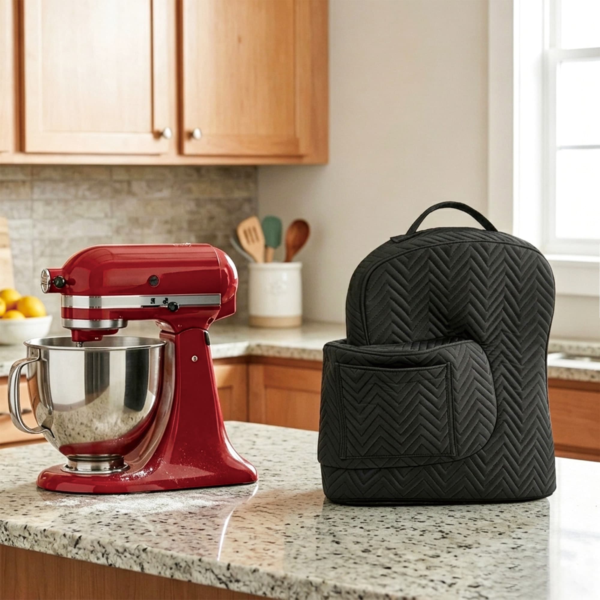 Stand Mixer Cover Compatible with Tilt-Head Mixer, Quilted Dust Cover with Zipper Back & Side Pockets, Protective Storage Bag for Mixer Accessories, Black - 3