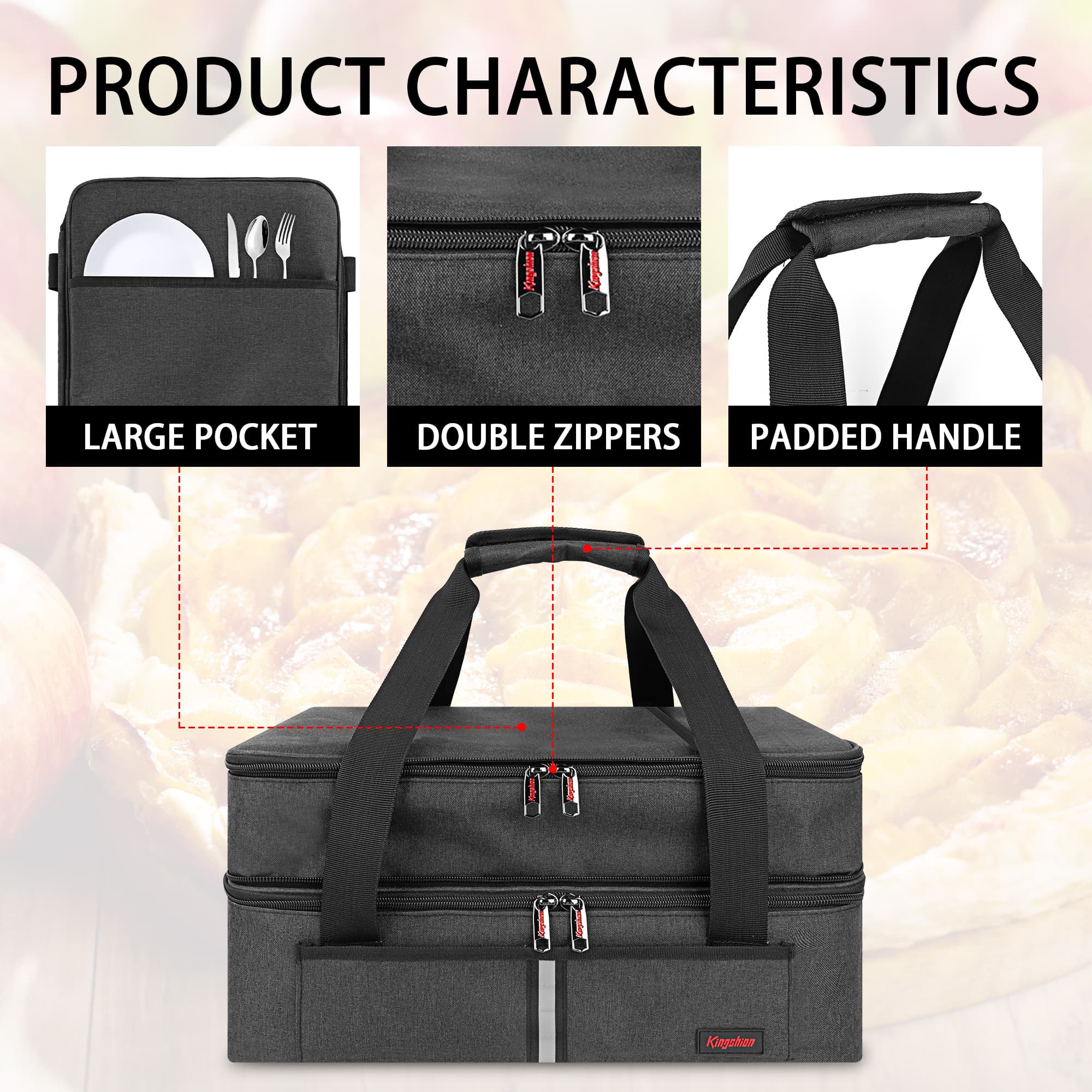 Double Decker Insulated Casserole Carrier for Hot or Cold Food, Expandable Thermal Food Carrier, Lasagna Holder Tote for Potluck Parties, Picnic, Cookouts, Beach Fits 9"x13" and 11"x15" Baking Dish - 2