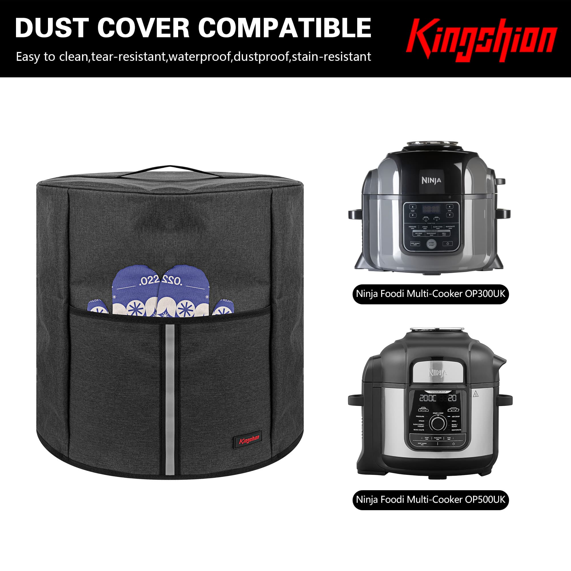 Foodi Multi-Cooker Dust Cover with Top Handle & Accessory Pocket - Compatible with ‌Ninja OP300UK/OP500UK, 6L/7.5L Electric Pressure Cookers Protective Cover - Dark Grey - 4