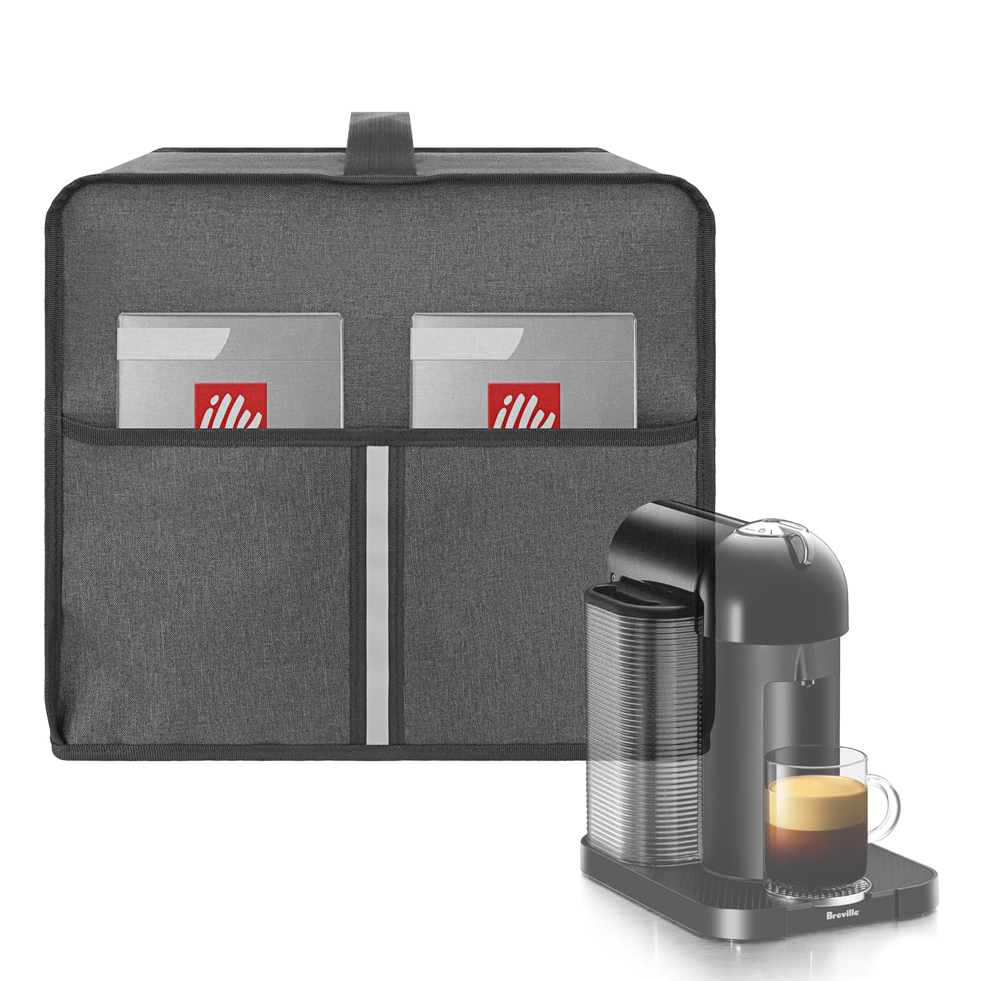 KINGSHION Staubschutz, kompatibel mit Nespresso Vertuo Kaffee- und Espressomaschinen von Breville. Die Innenseite aus Perlenbaumwolle schützt die Maschine zusätzlich — Dunkelgrau
