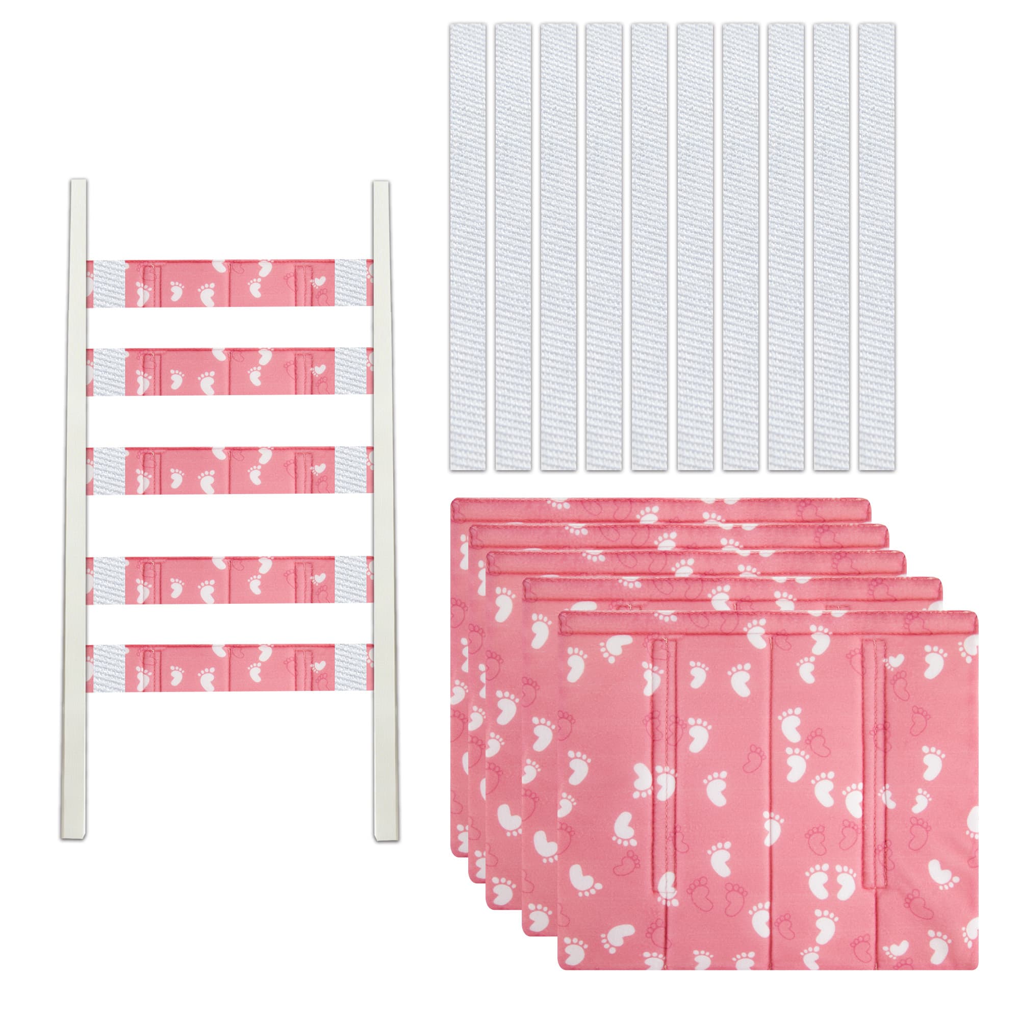 5Pcs Bunk Bed Ladder Pads, 30 x 25cm Bunk Ladder Cover with 10 Adjustable Straps, Comfortable Step Pads for Loft Bed, Suitable for Safe and Comfortable Climbing, Pink Foot