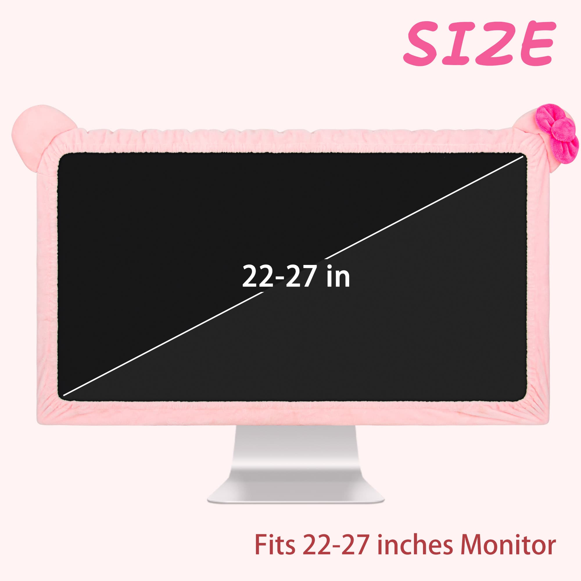 22"-27" Lovely Cute Computer Monitor Cover with Cat Ear Design, Kawaii Display Dust Cover with Furry Design, Elastic Dustproof, Suitable for PC, Tablet, TV, LCD (Pink) - 1