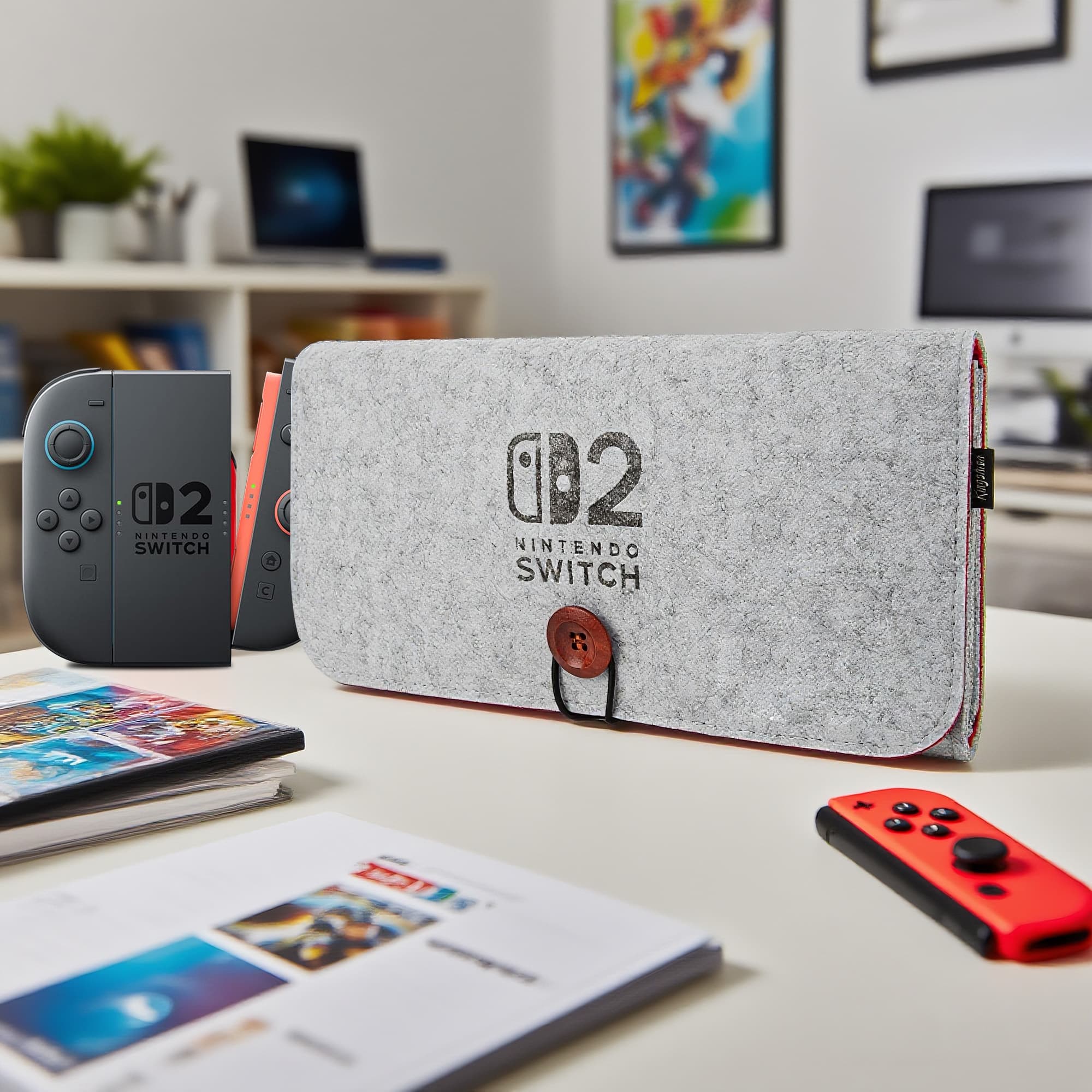 Felt Carrying Bag Compatibility with 2025 Switch 2, Double-mouth Portable Travel Bag Ultra Slim Felt Pouch with 5 Game Cartridges Holders for Switch 2 - Light gray - 5