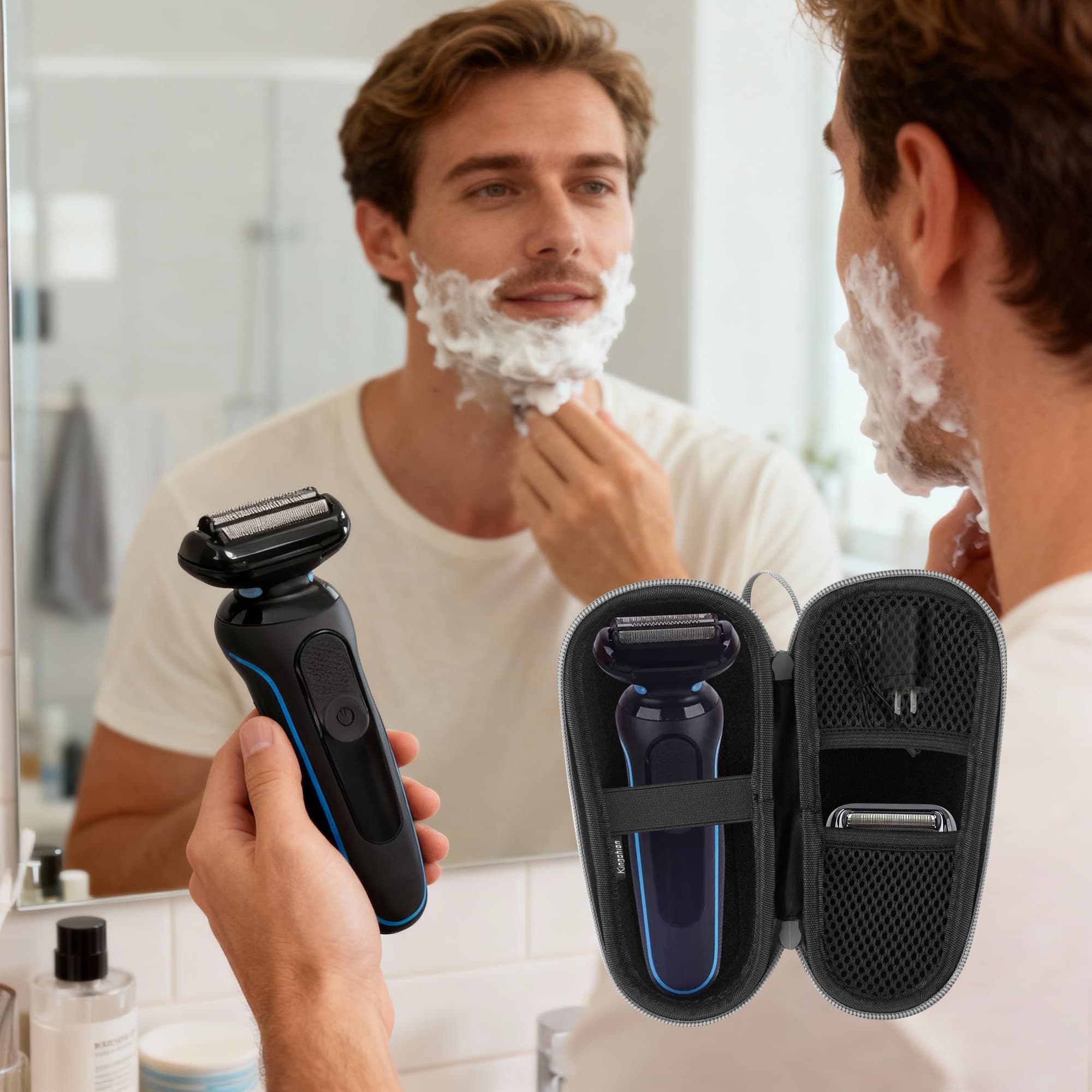 Hard EVA Electric Shaver Case Compatible with Braun S3/S5/S7/S9 & Panasonic es-L320, Splash-Prevention Shockproof Storage Box with Elastic Strap and Charger Mesh Pocket (Gray) - 4